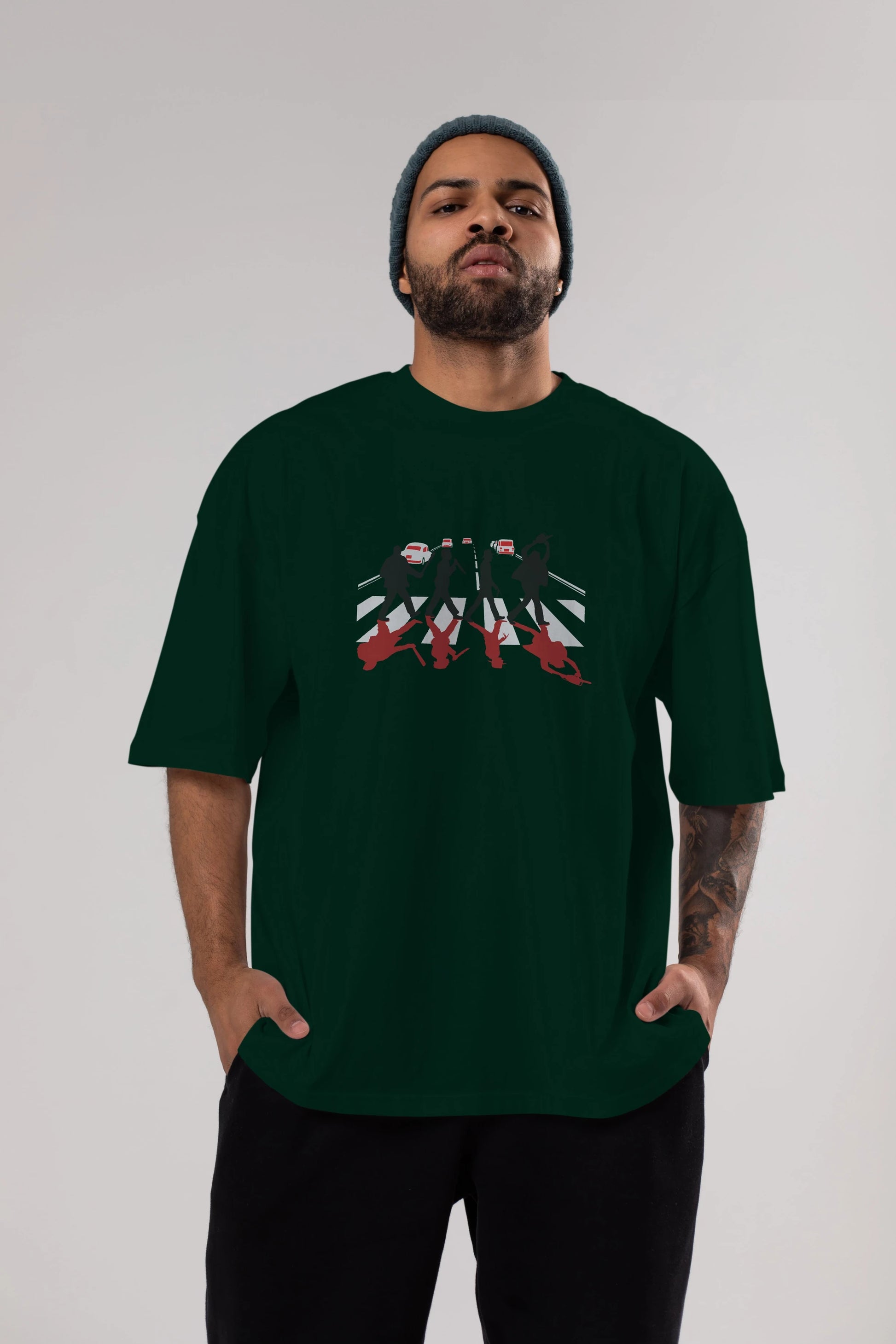 Abbey Road Killer Red Ön Baskılı Oversize t-shirt %100 pamuk Erkek Kadın Unisex