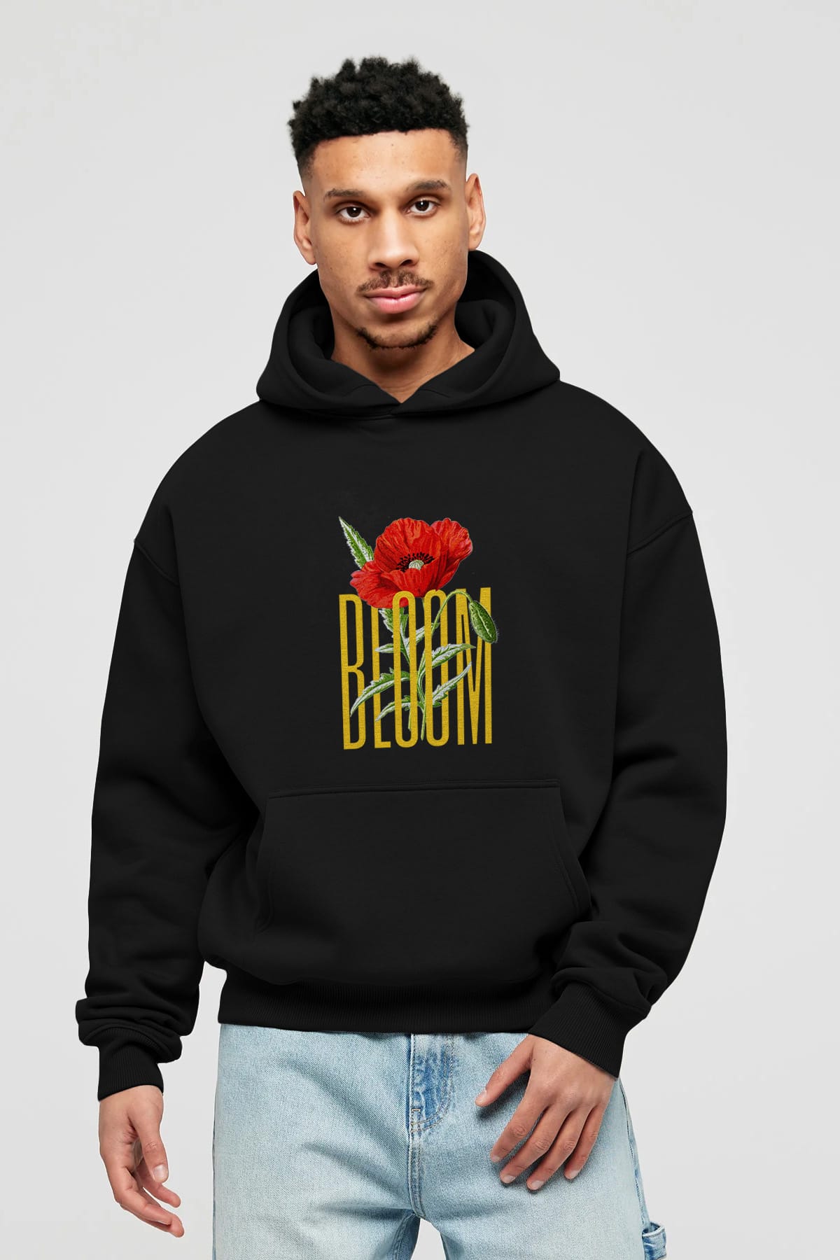 Bloom Flower Ön Baskılı Oversize Hoodie Kapüşonlu Sweatshirt Erkek Kadın Unisex