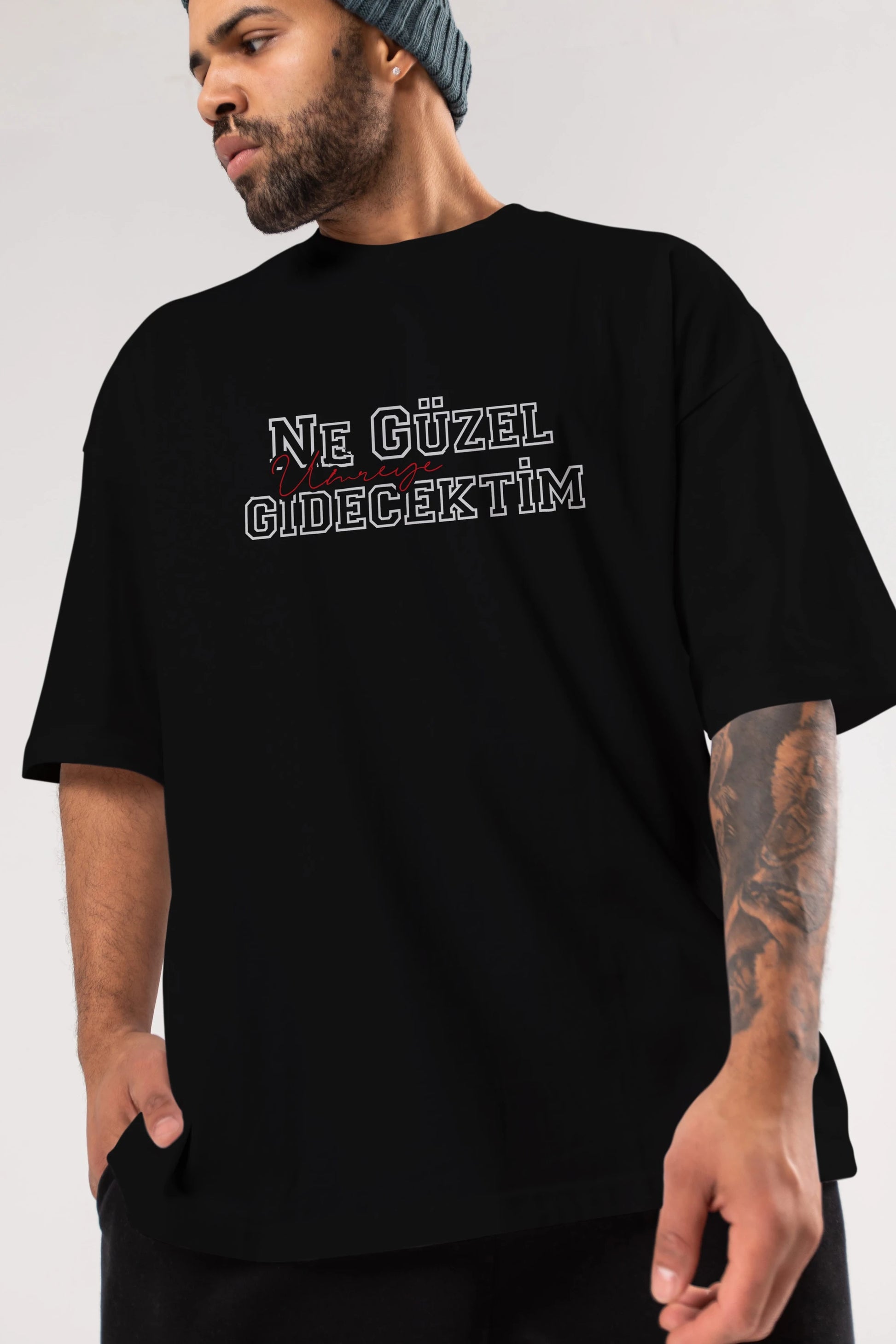 Ne Güzel Umreye Gidecektim Ön Baskılı Oversize t-shirt %100 pamuk Erkek Kadın Unisex
