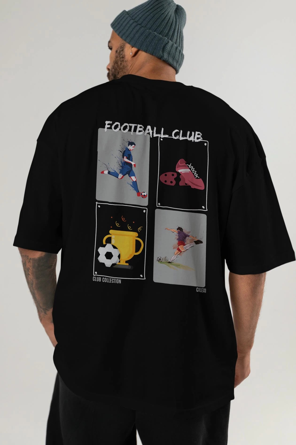 Football Club Arka Baskılı Oversize t-shirt Erkek Kadın %100 Pamuk Bisiklet Yaka tişort