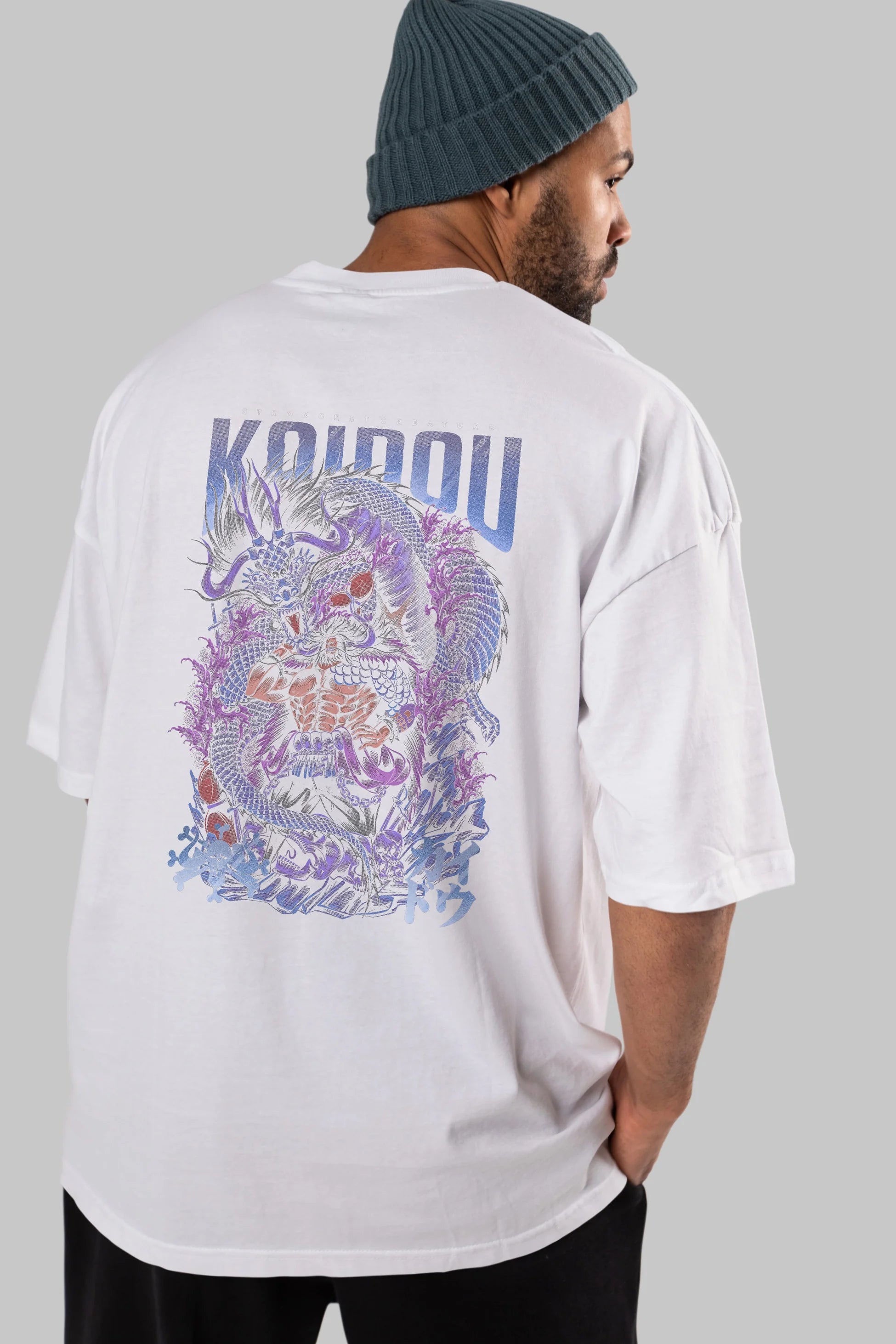 KAIDOU ONE PIECE Anime Arka Baskılı Oversize t-shirt Erkek Kadın Unisex
