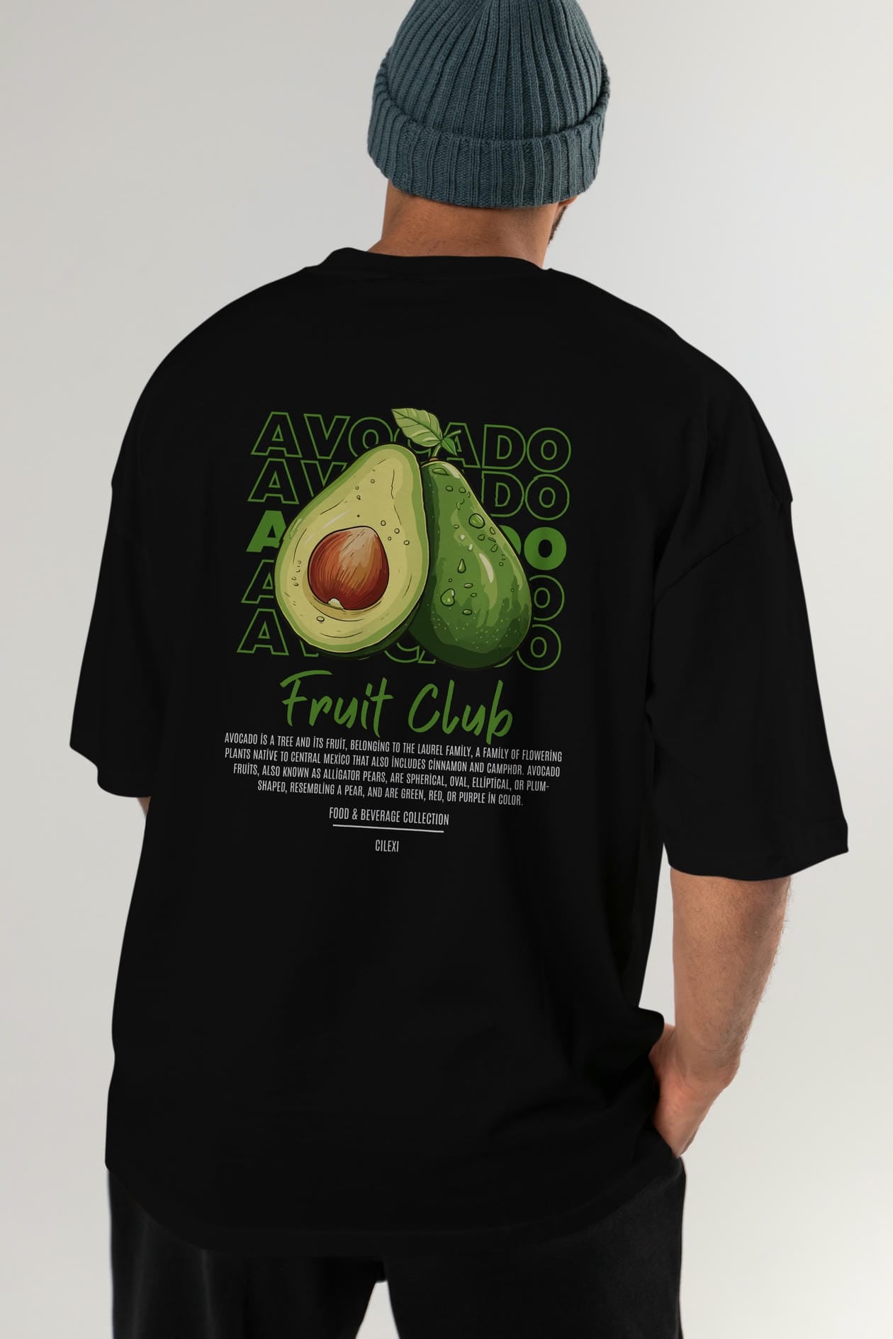 Avocado Arka Baskılı Oversize t-shirt Erkek Kadın Pamuk Bisiklet Yaka tişort