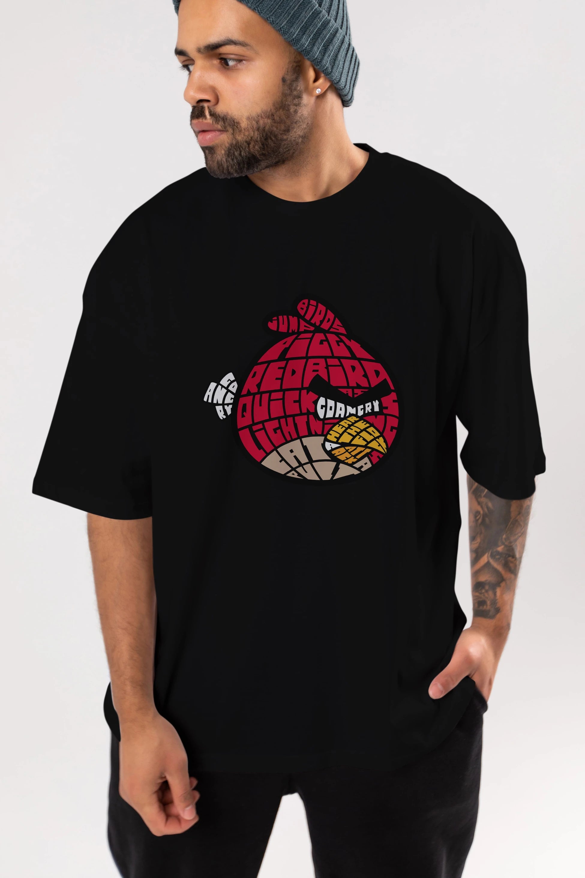 Bird With Anger Ön Baskılı Oversize t-shirt %100 pamuk Erkek Kadın Unisex