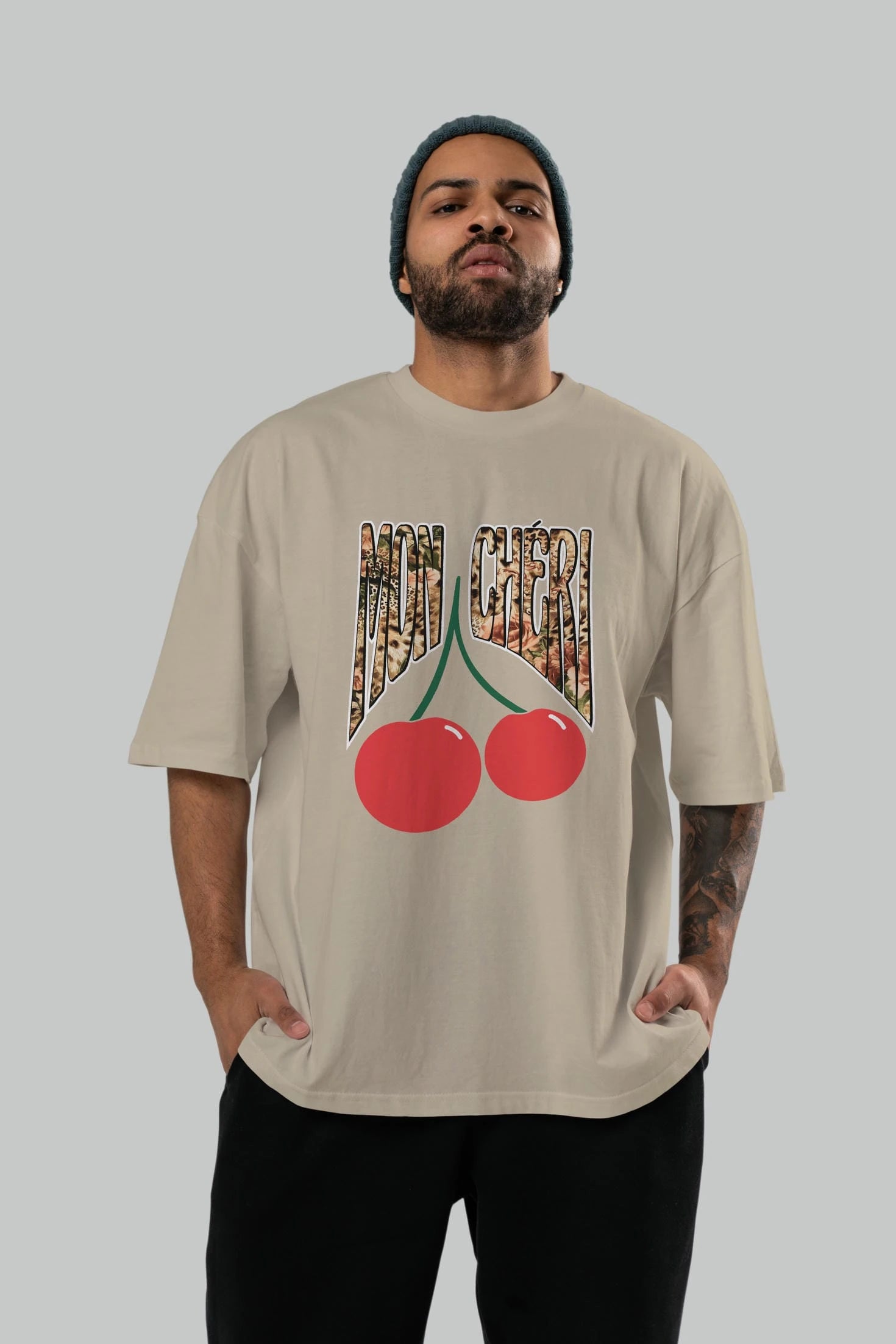 Mon Cherry Cherries Ön Baskılı Oversize t-shirt Erkek Kadın Pamuk Bisiklet Yaka tişort