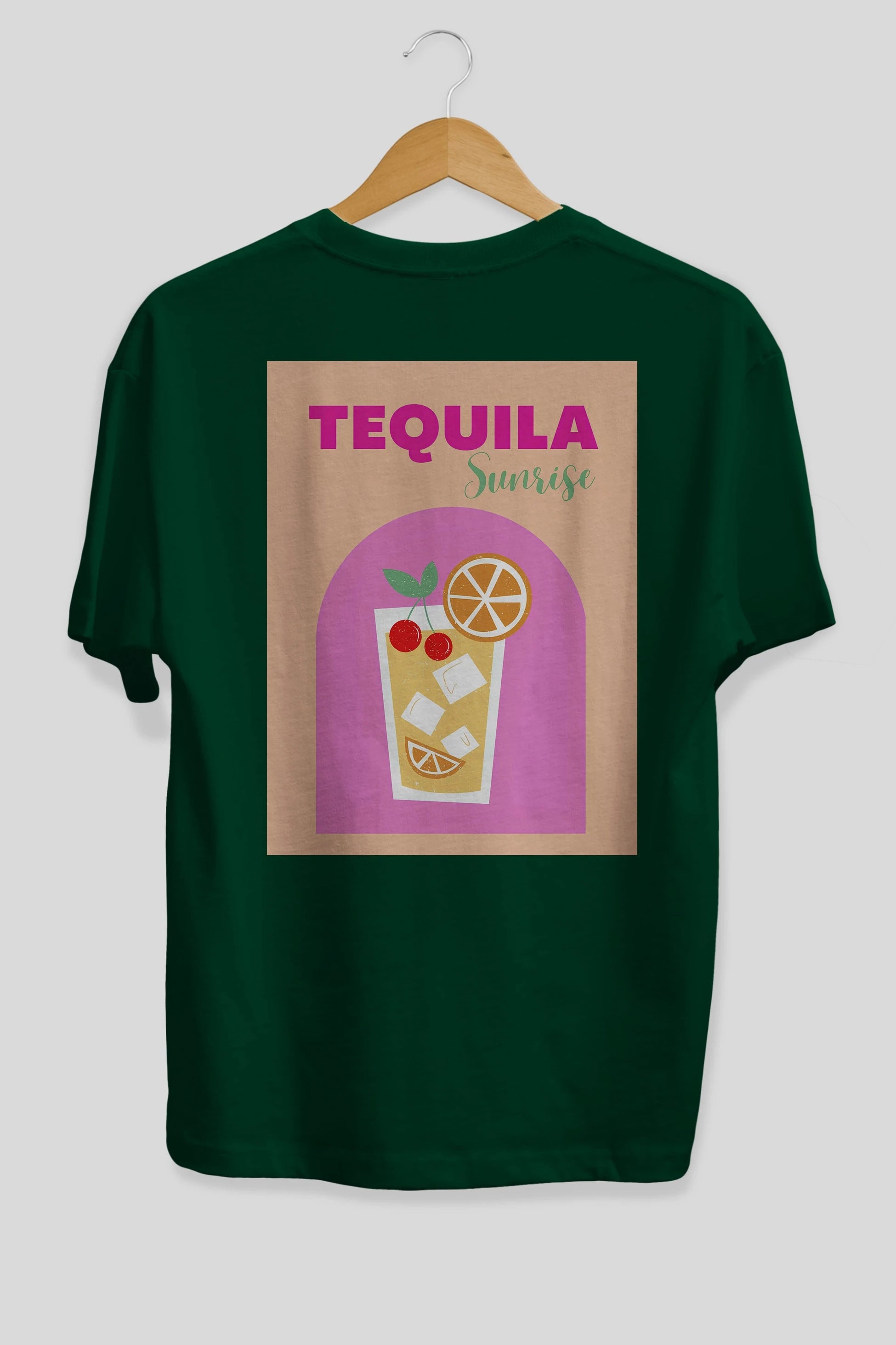 Tequila Sunrise 2 Arka Baskılı Oversize t-shirt Erkek Kadın Unisex %100 Pamuk Bisiklet Yaka tişort