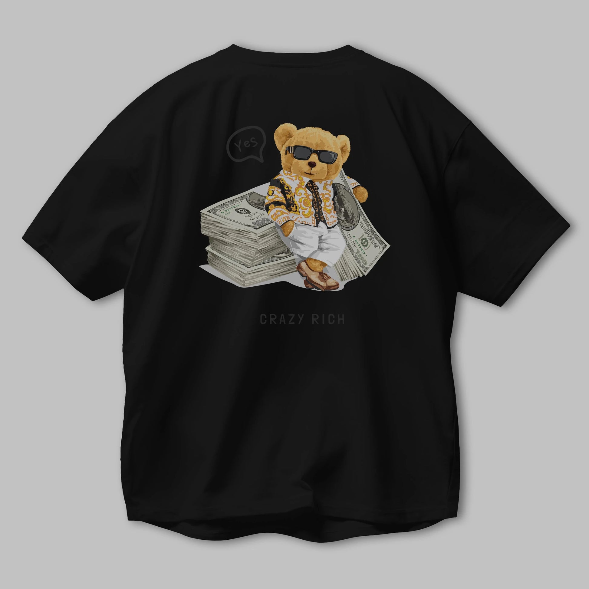 Teddy Bear Crazy Rich Arka Baskılı Oversize t-shirt Erkek Kadın Unisex %100 Pamuk