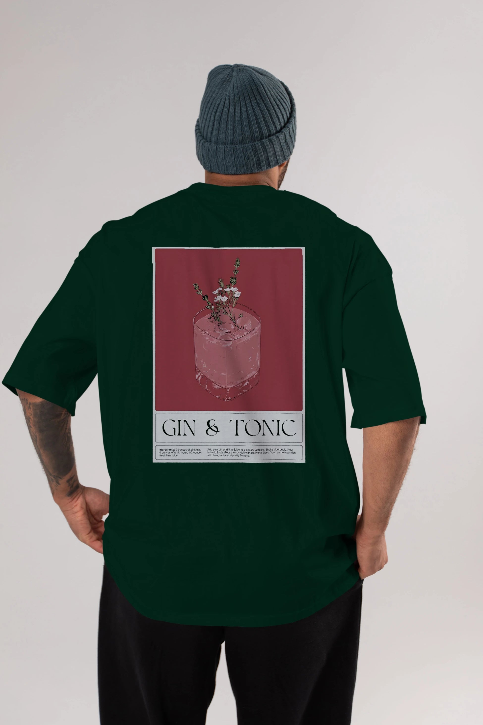 Gin Tonic 4 Arka Baskılı Oversize t-shirt Erkek Kadın Unisex %100 Pamuk Bisiklet Yaka tişort