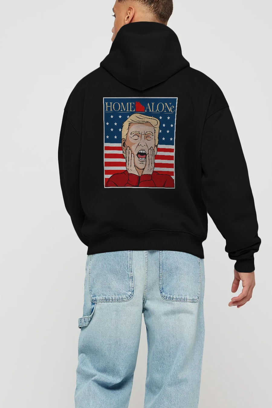 Home Alone Trump Arka Baskılı Hoodie Oversize Kapüşonlu Sweatshirt Erkek Kadın Unisex