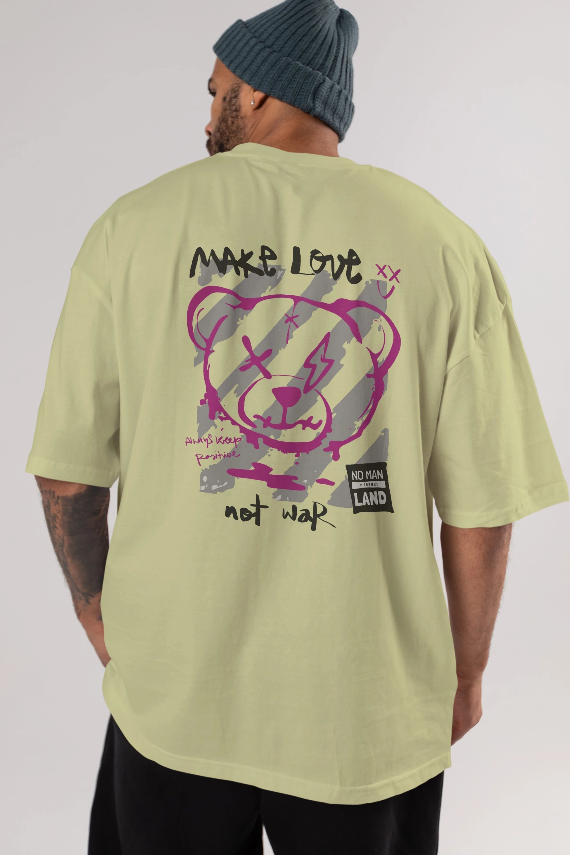 Make Love Bear Arka Baskılı Oversize t-shirt Erkek Kadın Unisex