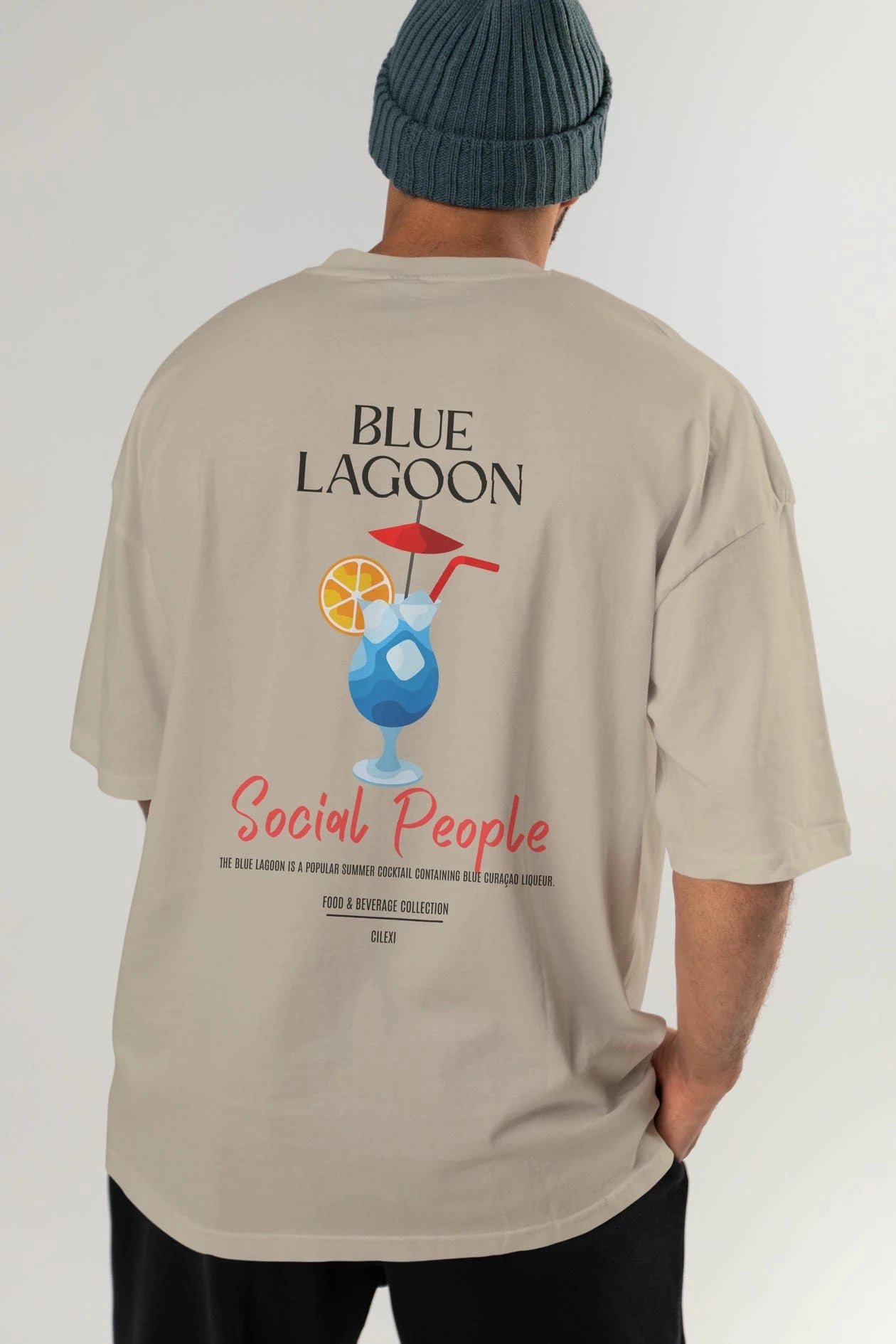 Blue Lagoon Kokteyl Serisi Baskılı Oversize t-shirt Erkek Kadın Unisex %100 Pamuk Bisiklet Yaka tişort