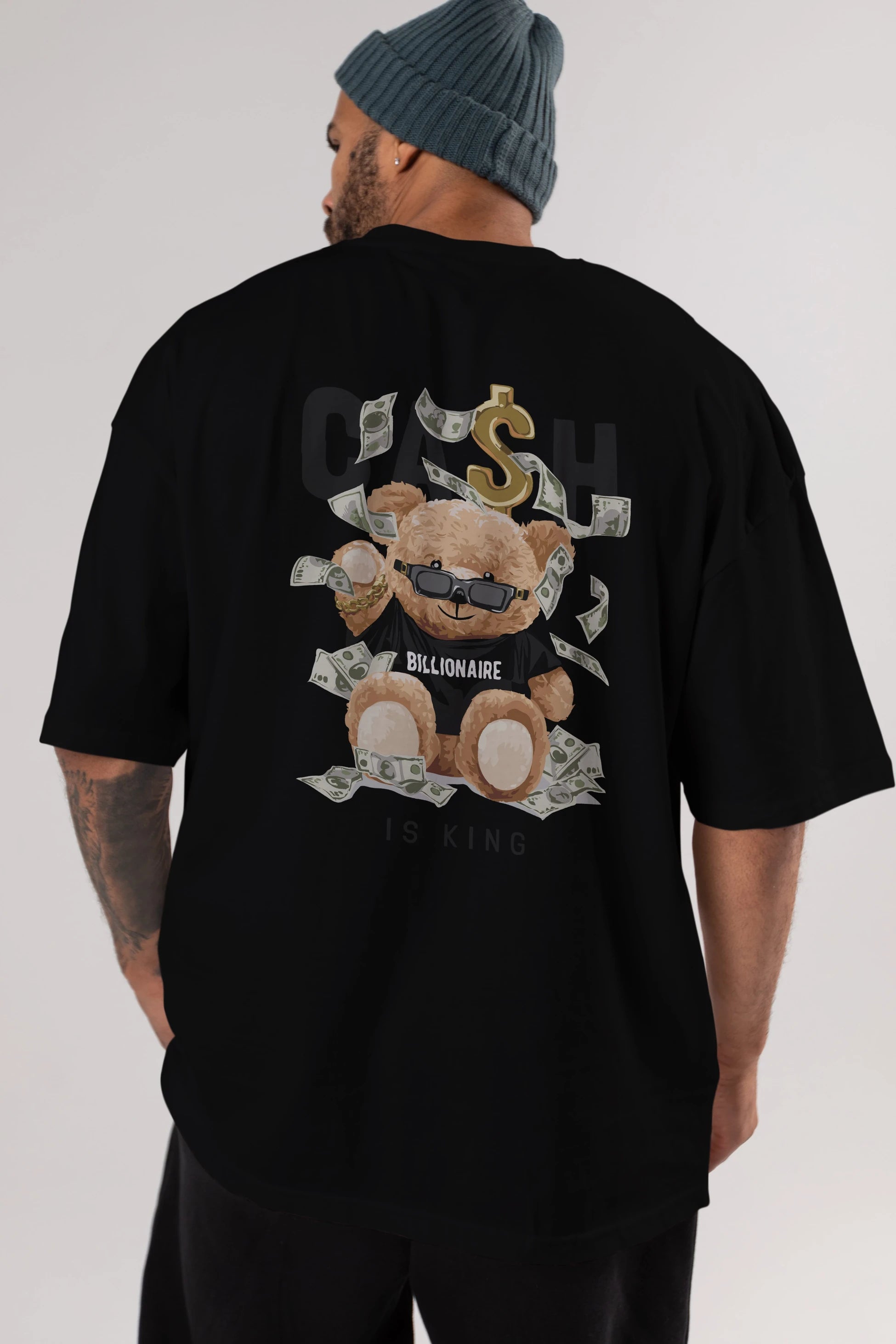 Teddy Bear Billionaire Arka Baskılı Oversize t-shirt Erkek Kadın Unisex %100 Pamuk