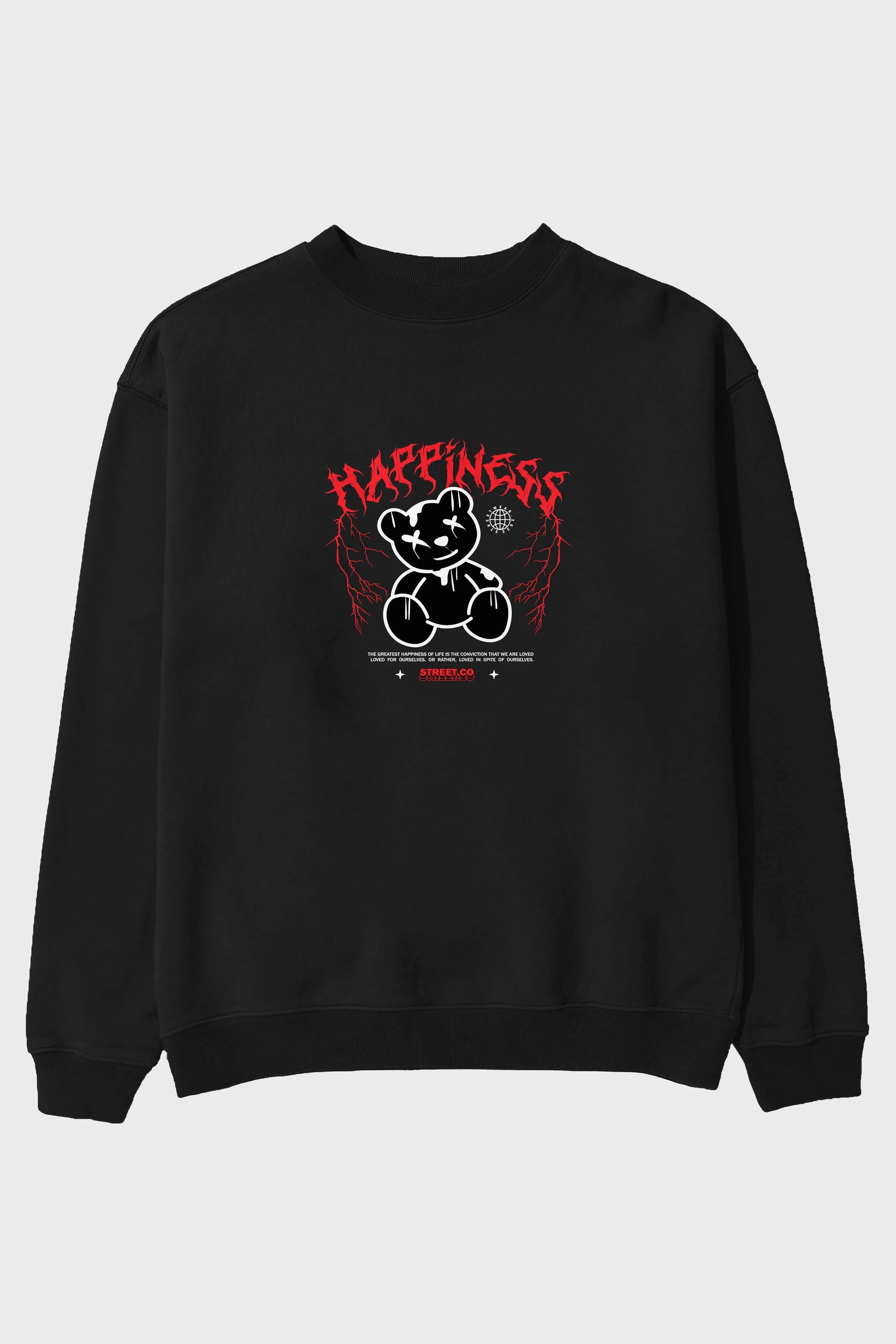 Happiness Bear Ön Baskılı Oversize Sweatshirt Erkek Kadın Unisex