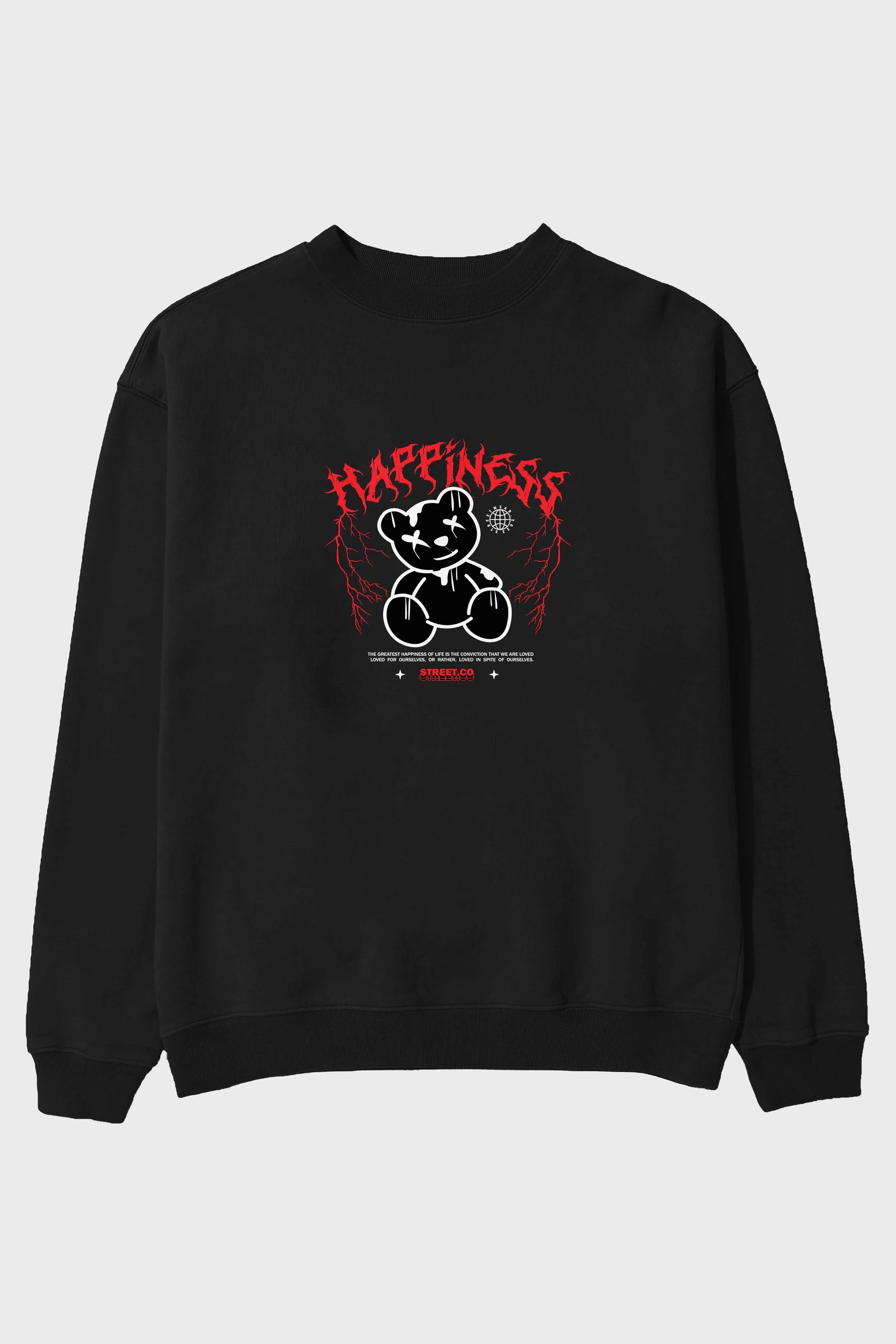 Happiness Bear Ön Baskılı Oversize Sweatshirt Erkek Kadın Unisex