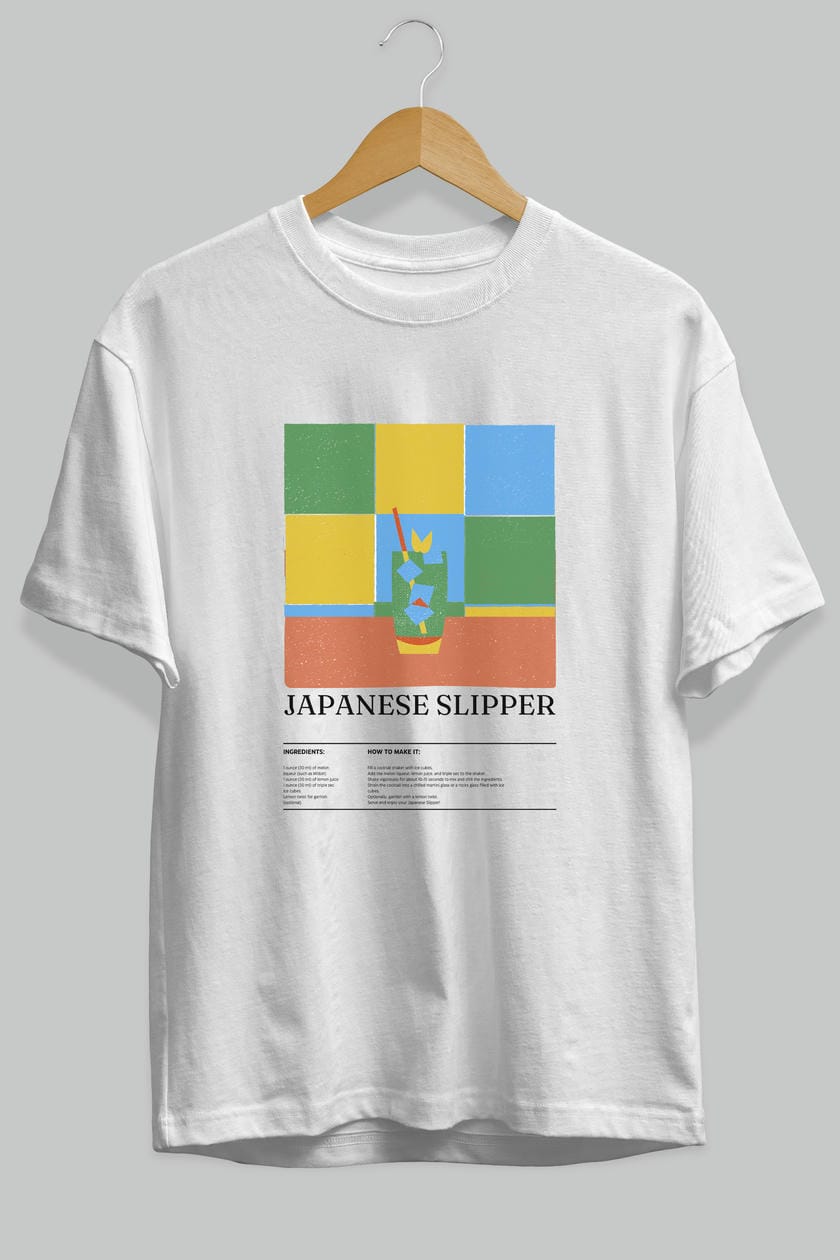 Japanese Slipper Kokteyl Ön Baskılı Oversize t-shirt Erkek Kadın %100 Pamuk Bisiklet Yaka tişort