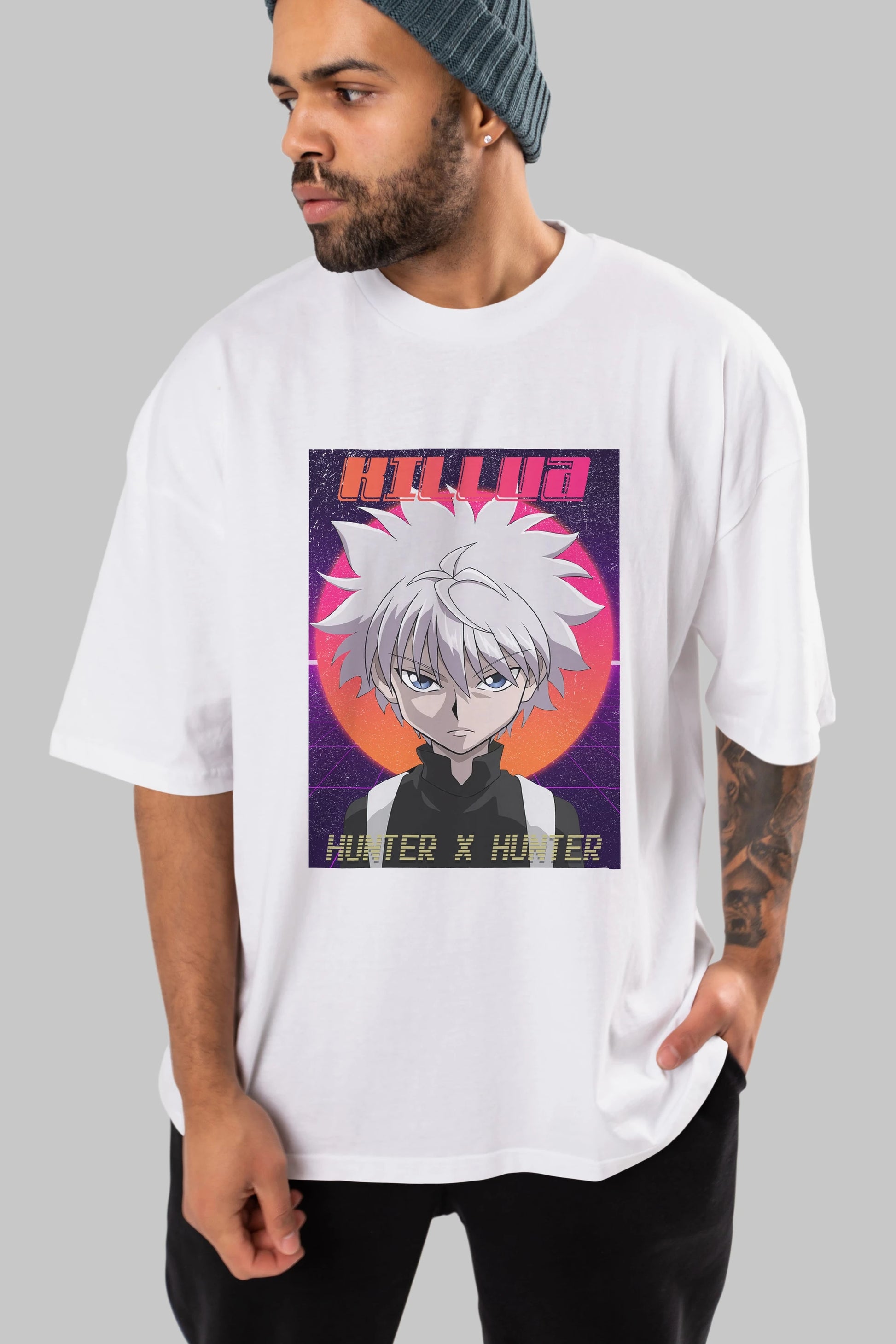 Killua Zoldyck 12 1 Anime Ön Baskılı Oversize t-shirt %100 pamuk Erkek Kadın Unisex