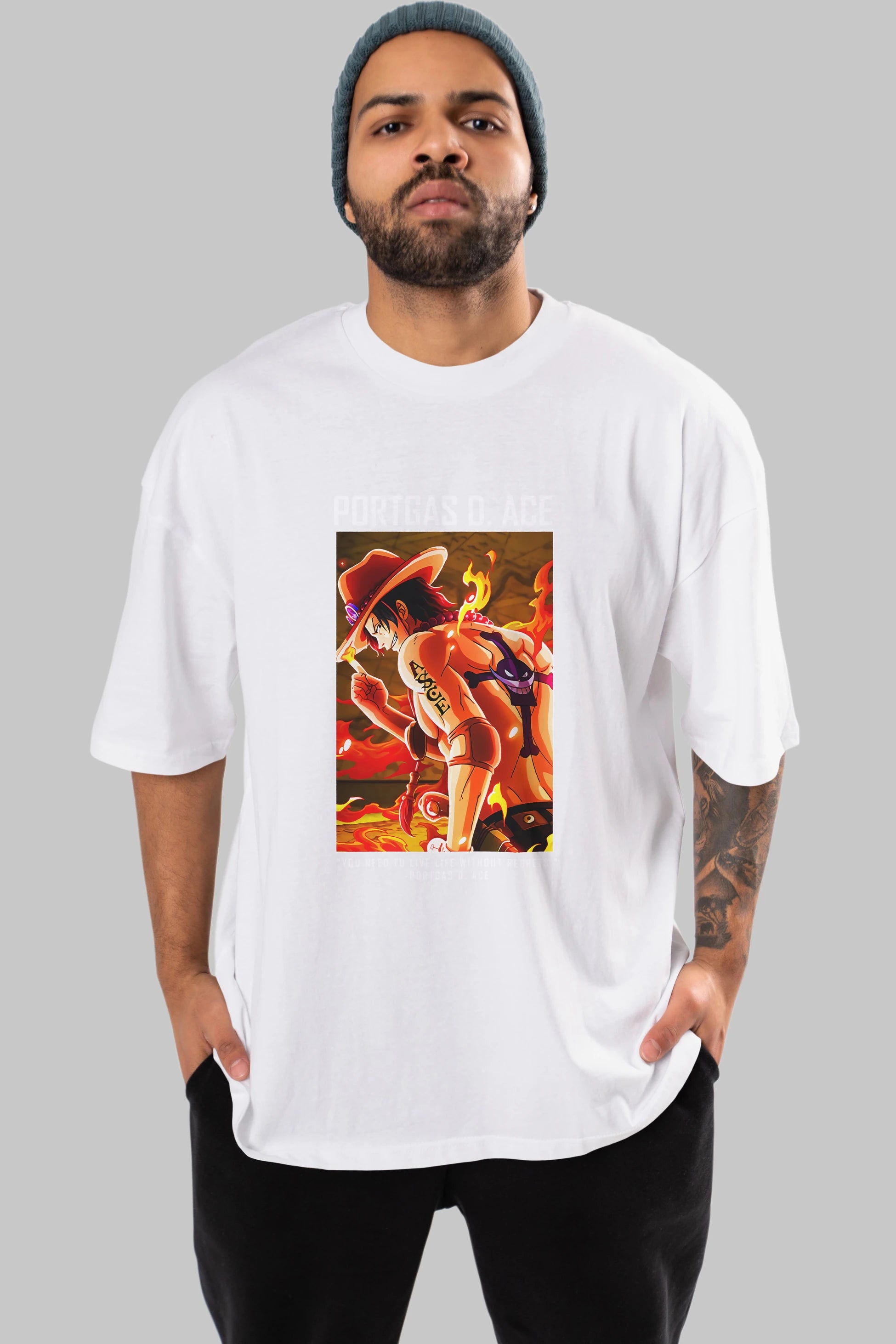 Portgas D. Ace Anime Ön Baskılı Oversize t-shirt Erkek Kadın Unisex