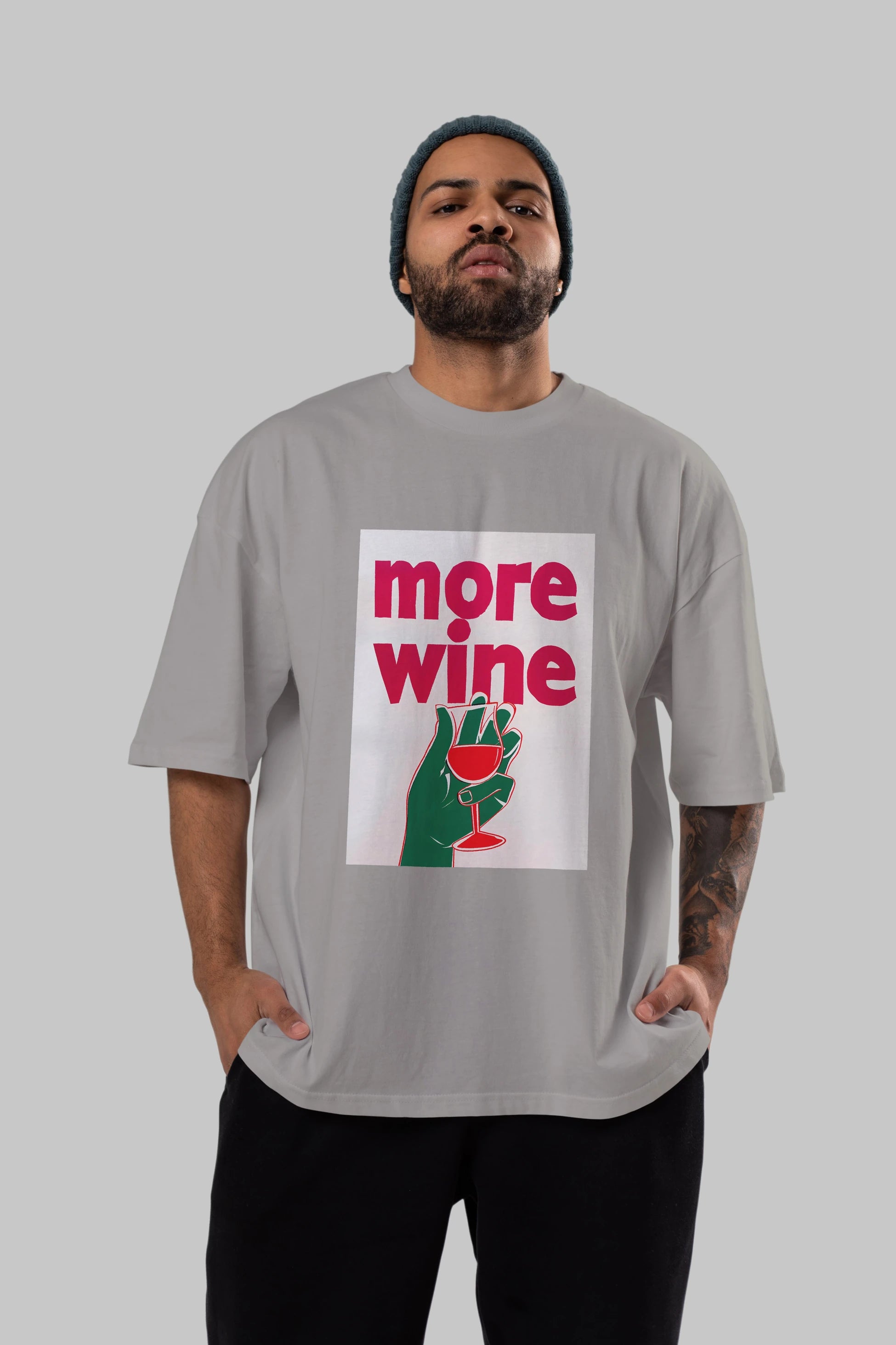 More Wine 3 Ön Baskılı Oversize t-shirt Erkek Kadın Unisex %100 Pamuk Bisiklet Yaka tişort