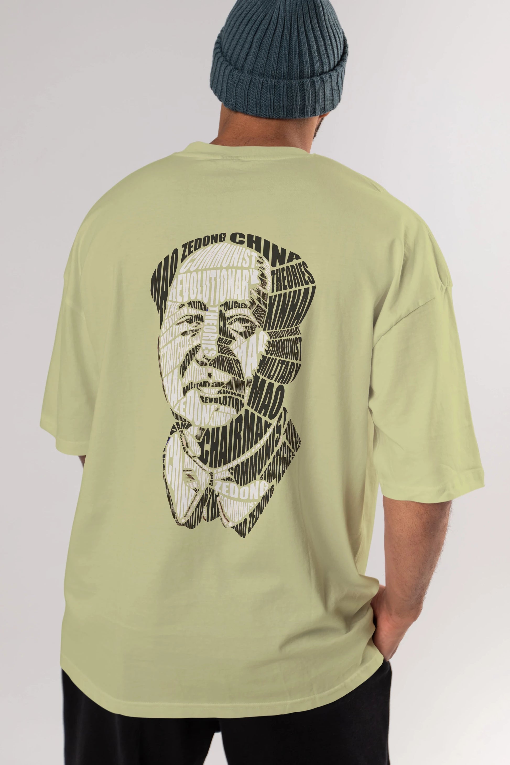 Mao Zedong Calligram Arka Baskılı Oversize t-shirt %100 pamuk Erkek Kadın Unisex