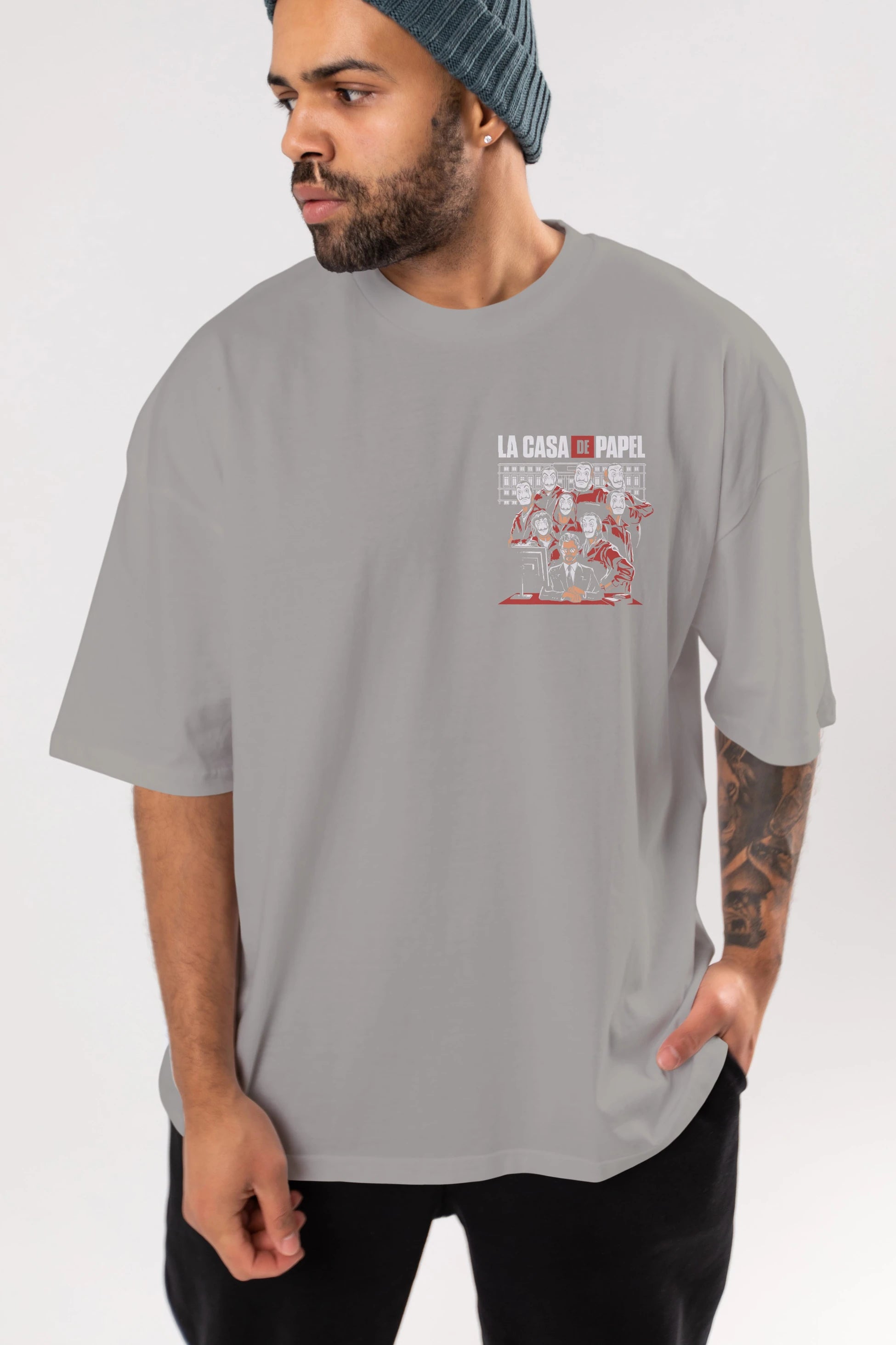 La Casa De Papel (5) Ön Sol Baskılı Oversize t-shirt Erkek Kadın Unisex %100 Pamuk Bisiklet Yaka tişort