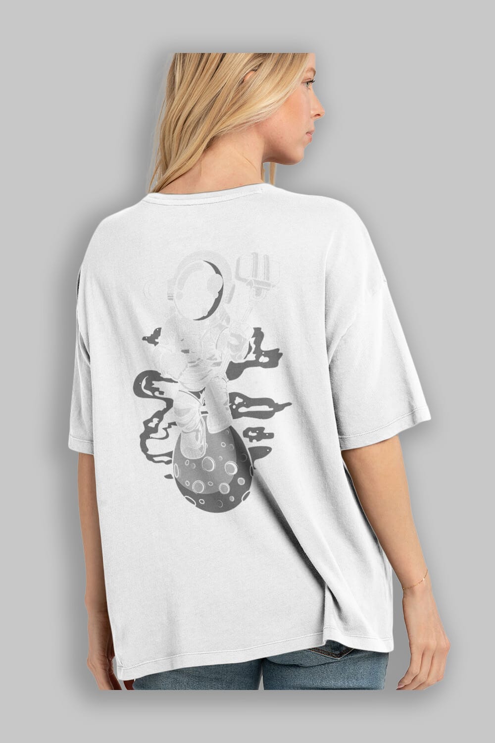 Astronaut Selfie Arka Baskılı Oversize t-shirt Erkek Kadın Unisex