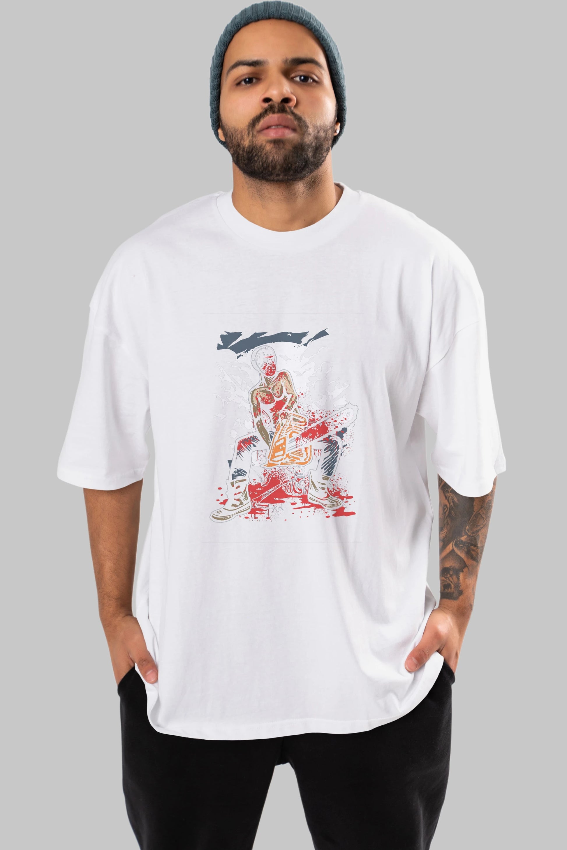 Chainsaw Killer Ön Baskılı Oversize t-shirt Erkek Kadın Unisex %100 Pamuk tişort