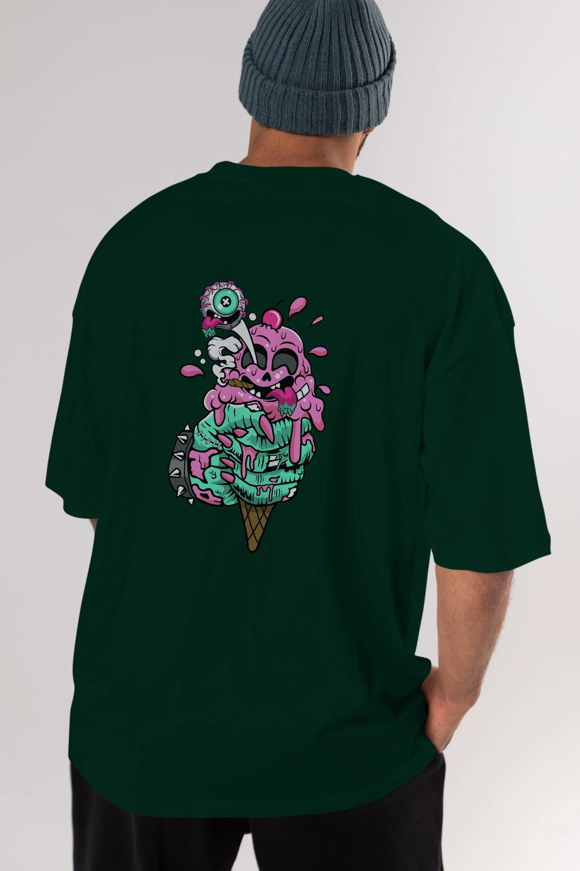 Ice Cream Zombie Arka Baskılı Oversize t-shirt Erkek Kadın Unisex %100 Pamuk tişort