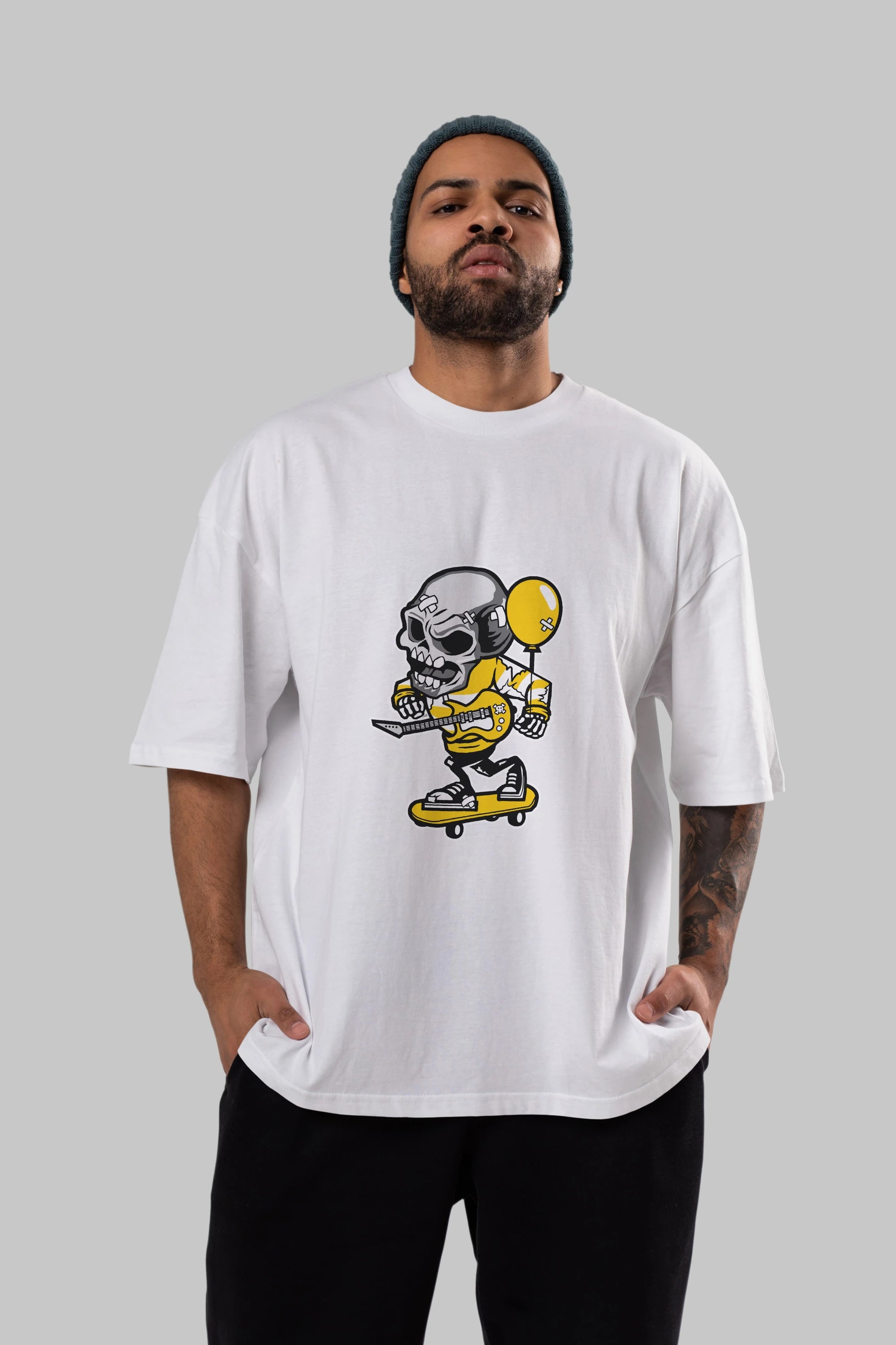 Skull Skater Ön Baskılı Oversize t-shirt Erkek Kadın Unisex %100 Pamuk tişort