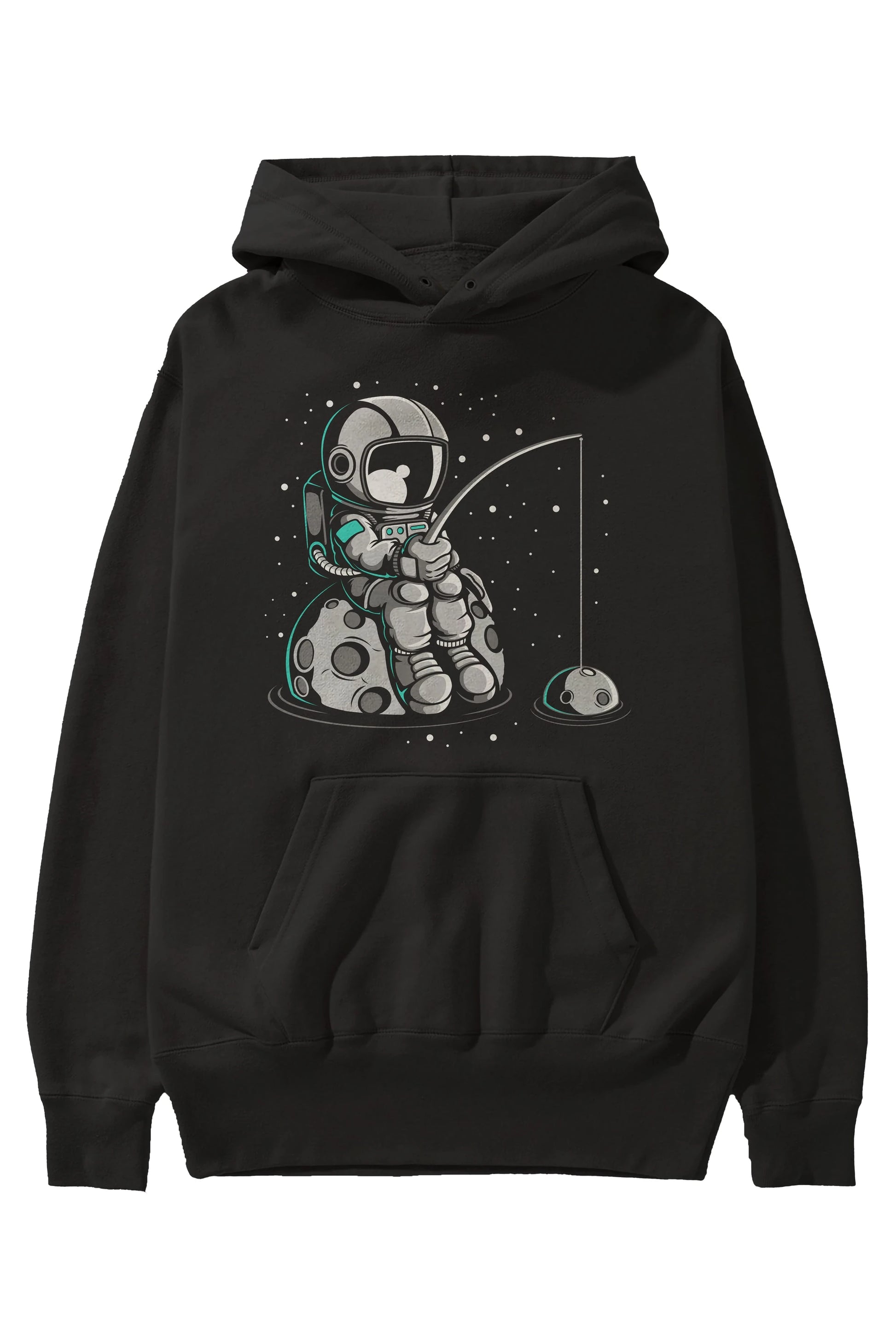 Astronaut Fishing Ön Baskılı Hoodie Oversize Kapüşonlu Sweatshirt Erkek Kadın Unisex