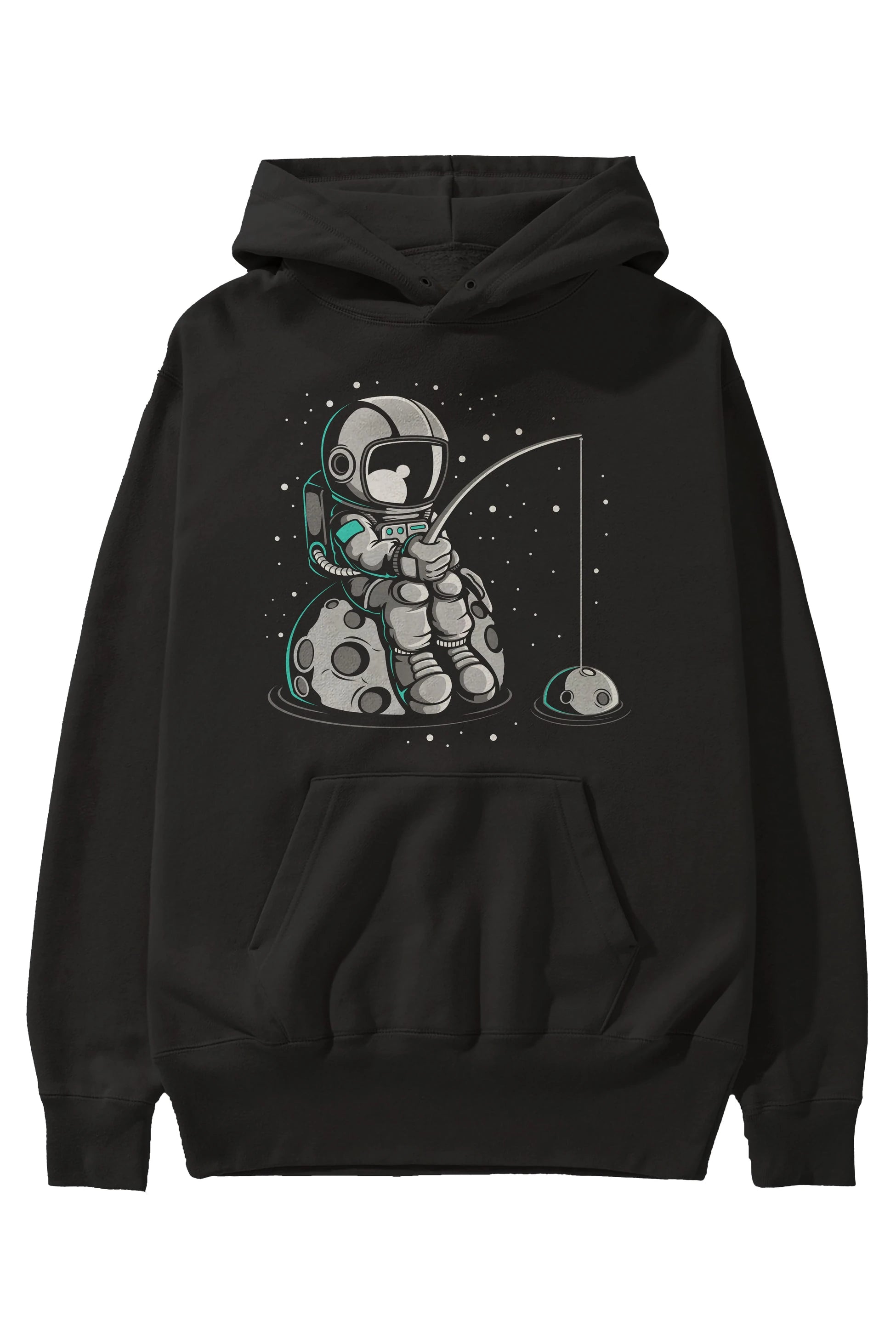Astronaut Fishing Ön Baskılı Hoodie Oversize Kapüşonlu Sweatshirt Erkek Kadın Unisex