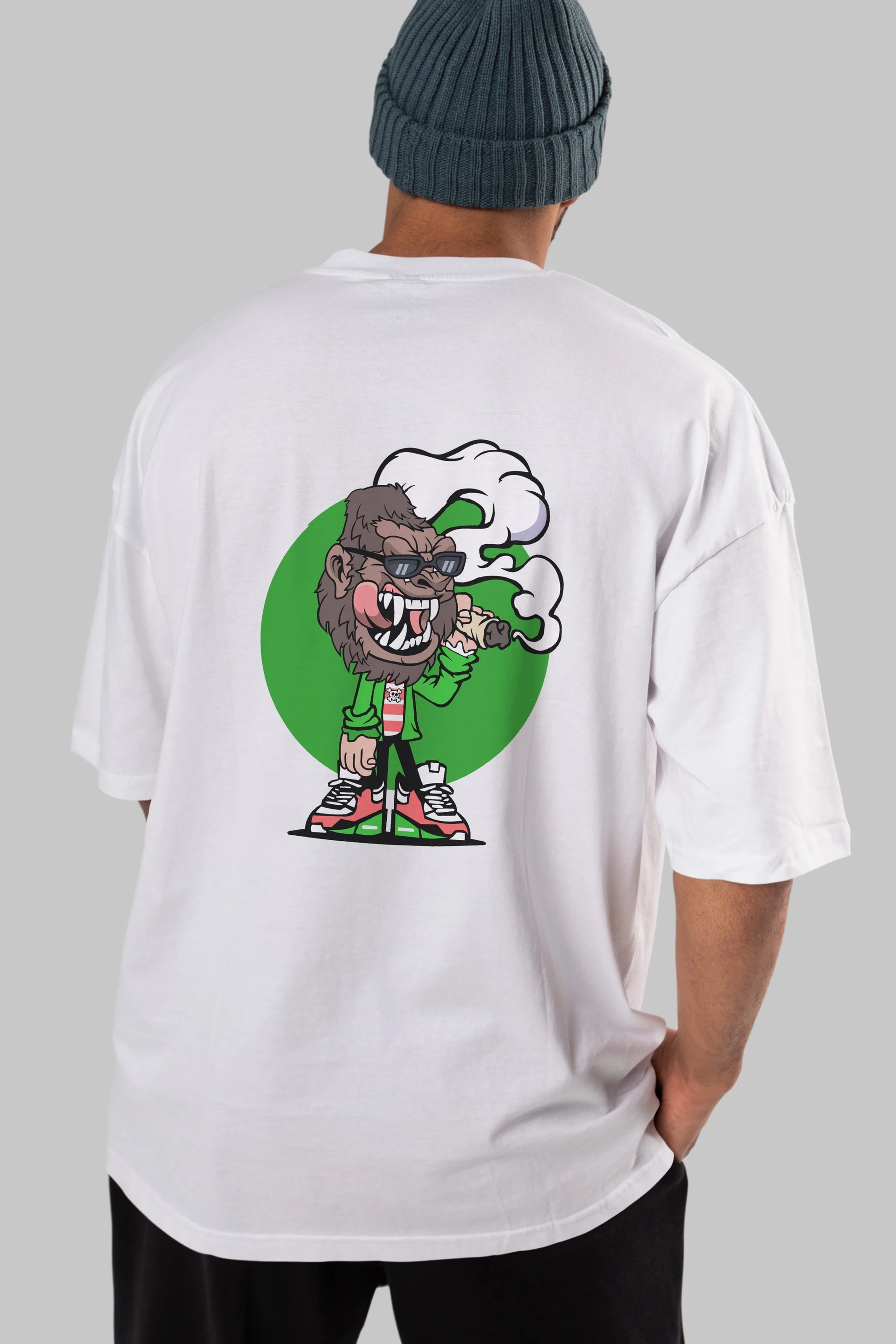 Gorilla Smoker Arka Baskılı Oversize t-shirt Erkek Kadın Unisex %100 Pamuk tişort