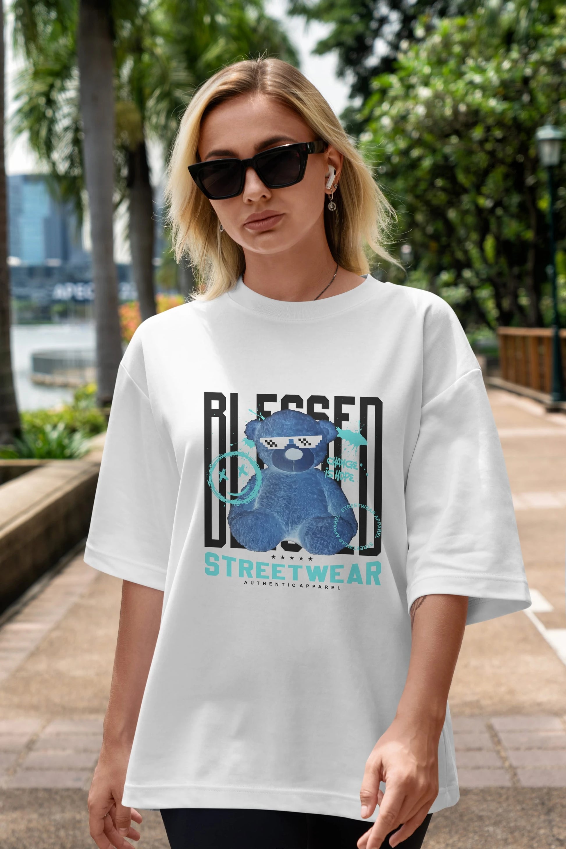 Blessed Bear Ön Baskılı Oversize t-shirt Erkek Kadın Unisex