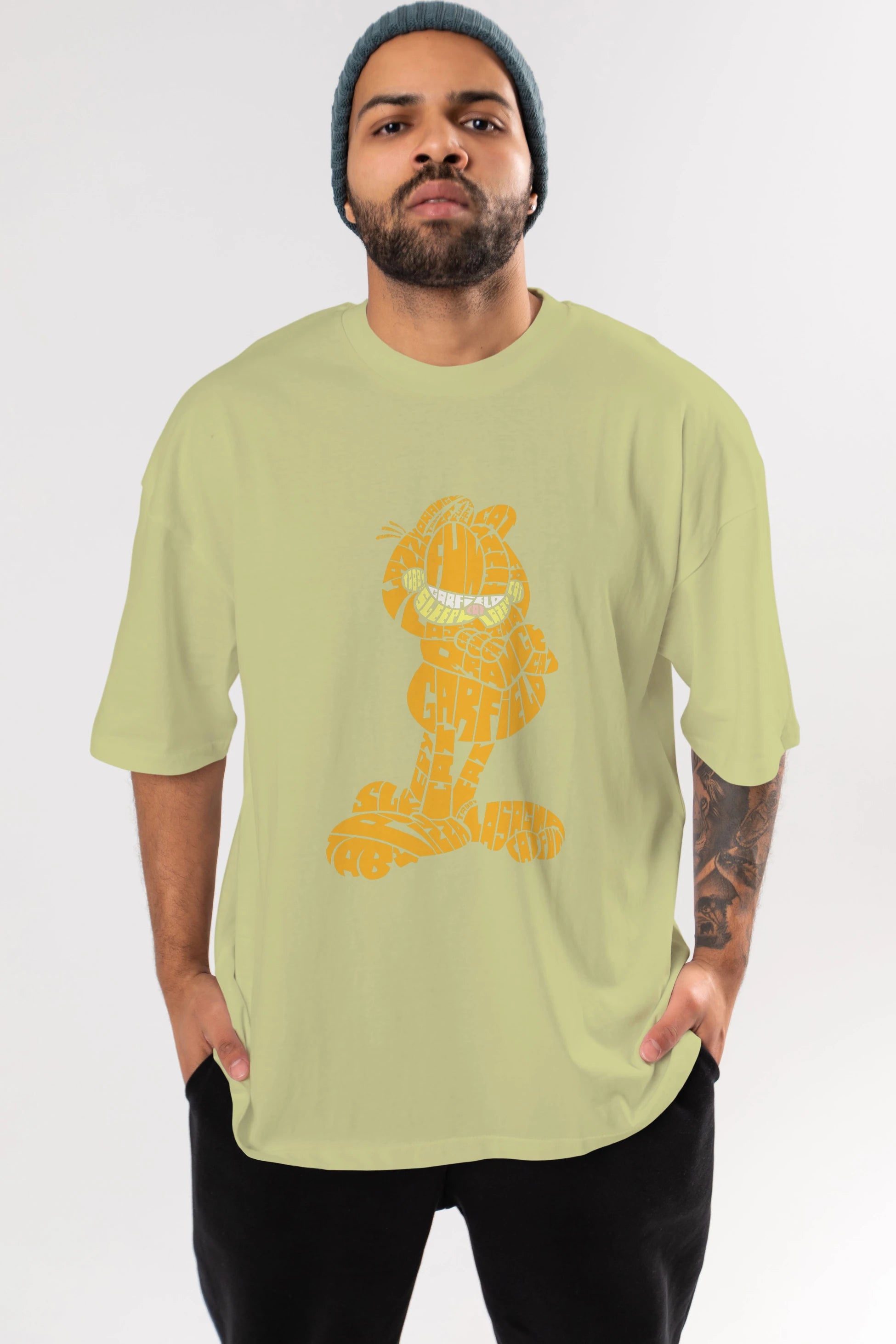 Garfield Ön Baskılı Oversize t-shirt %100 pamuk Erkek Kadın Unisex