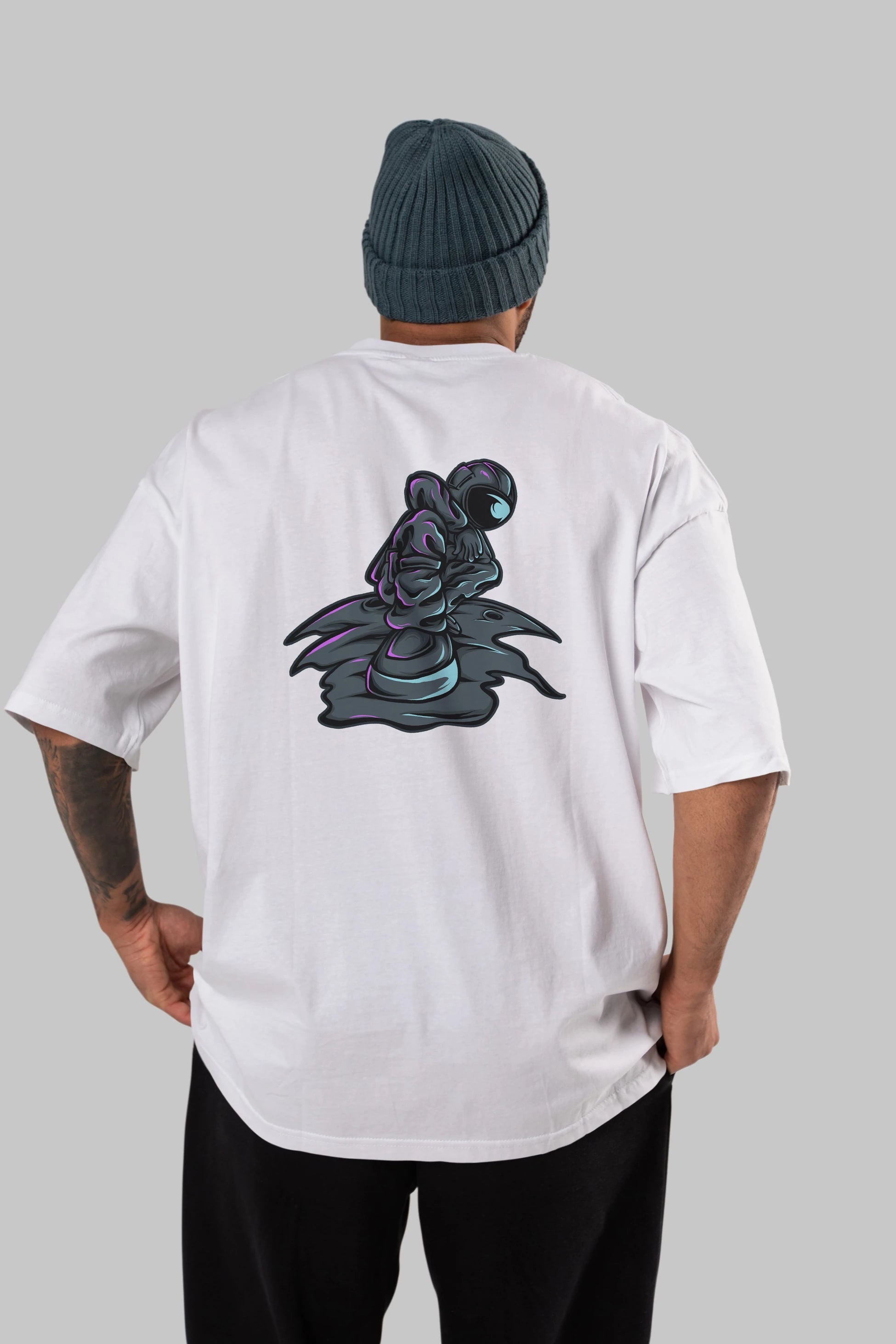 Stylish Astronaut Arka Baskılı Oversize t-shirt Erkek Kadın Unisex