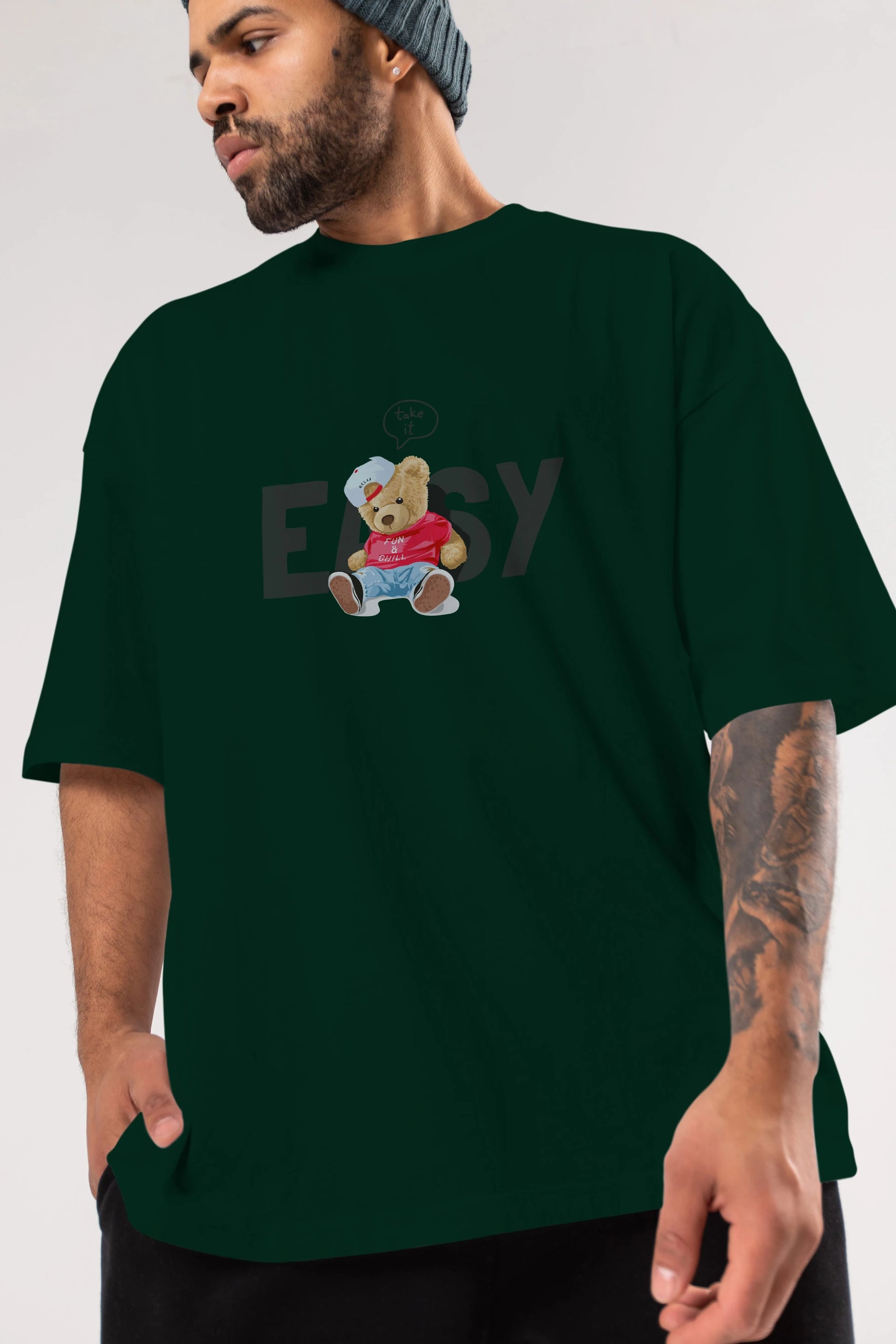 Teddy Bear Easy Ön Baskılı Oversize t-shirt Erkek Kadın Unisex %100 Pamuk