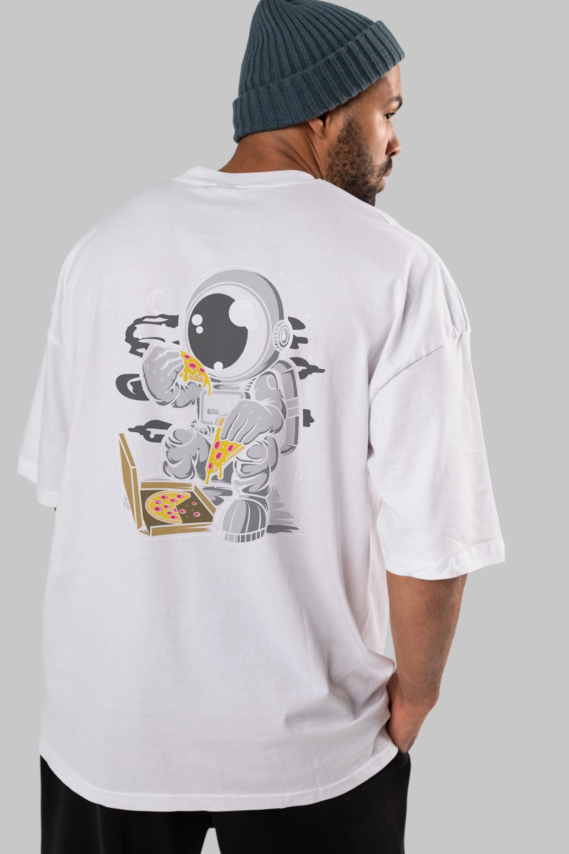 Astronaut Pizza Arka Baskılı Oversize t-shirt Erkek Kadın Unisex