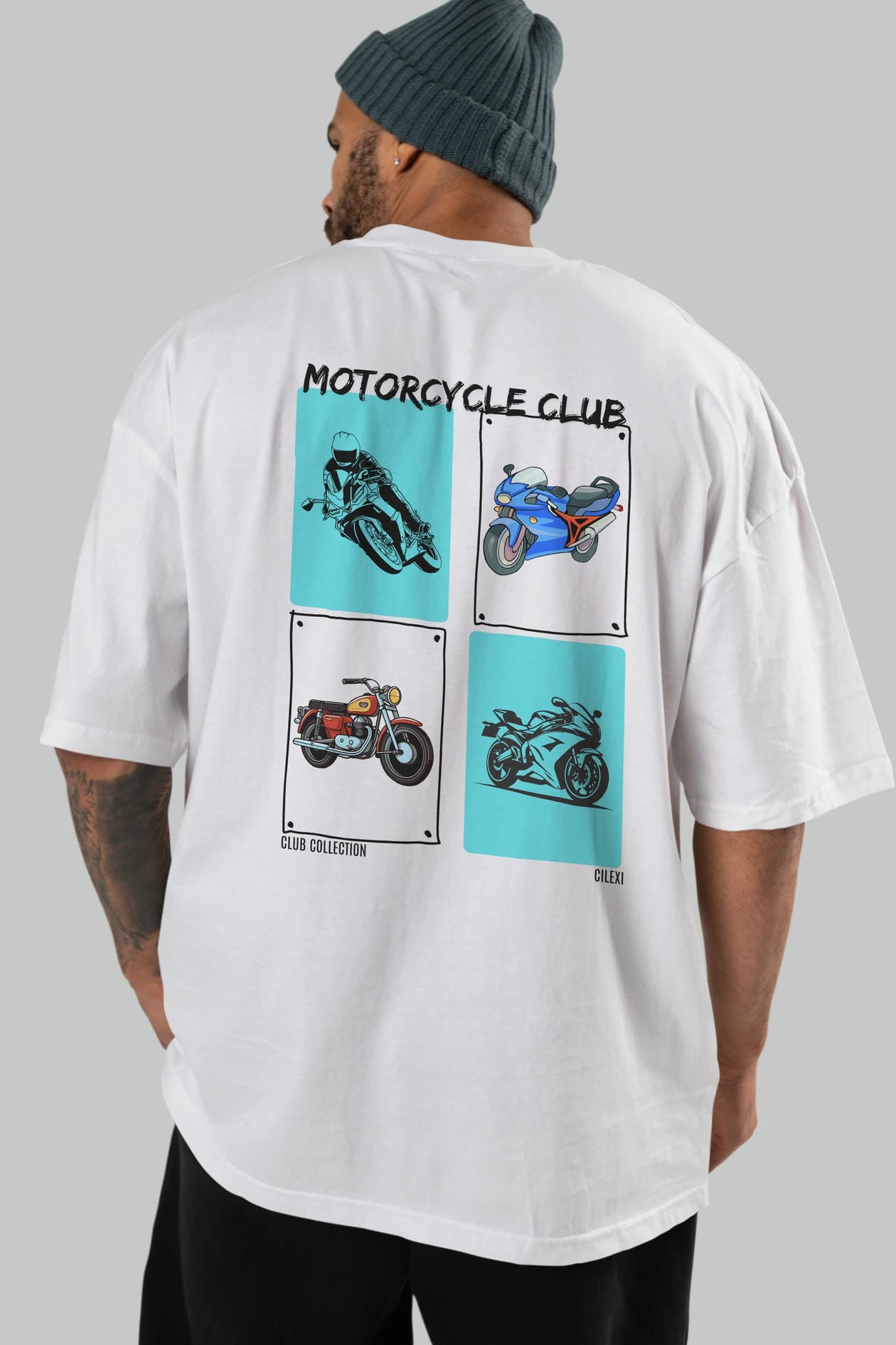 Motorcycle Club Arka Baskılı Oversize t-shirt Erkek Kadın %100 Pamuk Bisiklet Yaka tişort
