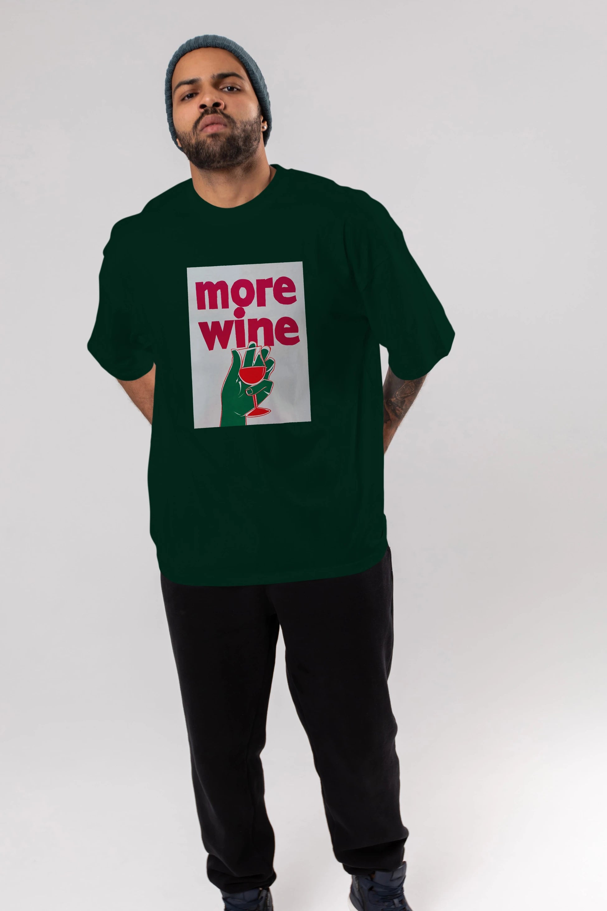 More Wine 3 Ön Baskılı Oversize t-shirt Erkek Kadın Unisex %100 Pamuk Bisiklet Yaka tişort