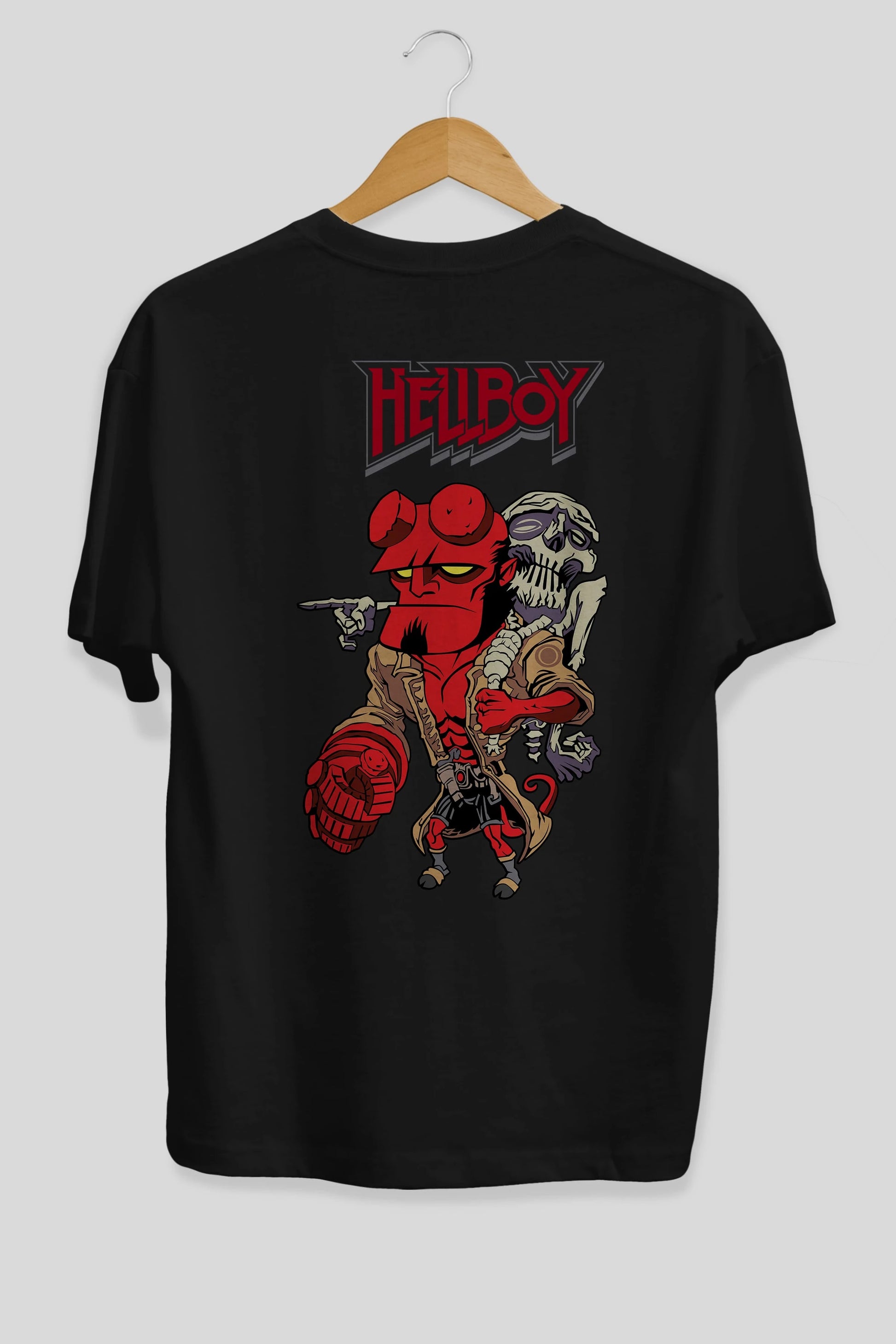 Hellboy (2) Arka Baskılı Oversize t-shirt Erkek Kadın Unisex %100 Pamuk Bisiklet Yaka tişort