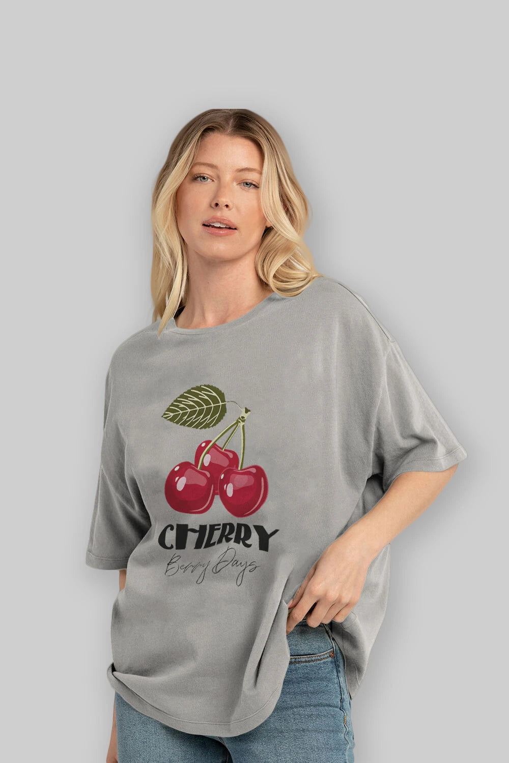 Cherry Cherries 12 Ön Baskılı Oversize t-shirt Erkek Kadın Pamuk Bisiklet Yaka tişort