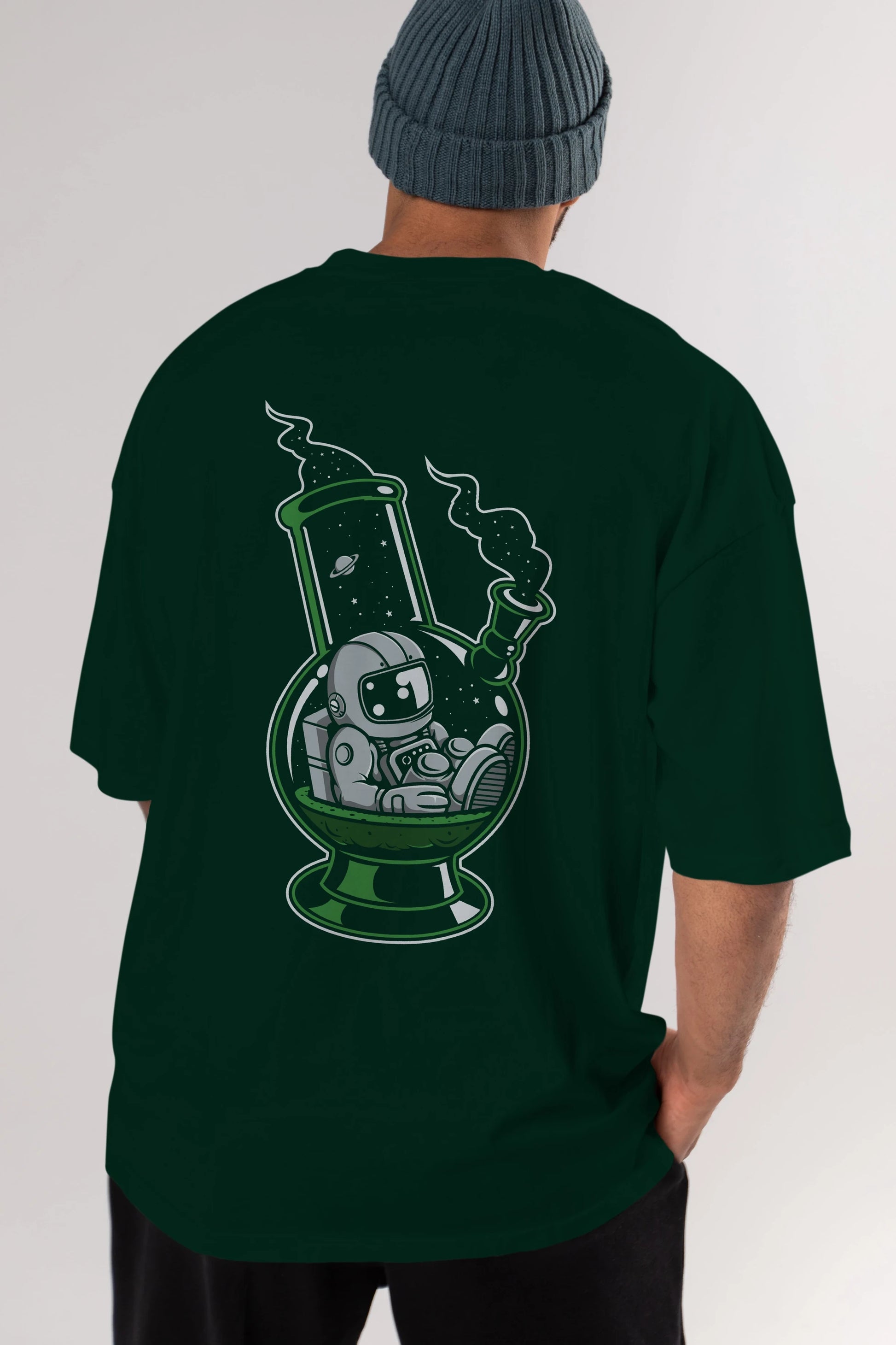 Astronaut Bong Arka Baskılı Oversize t-shirt Erkek Kadın Unisex