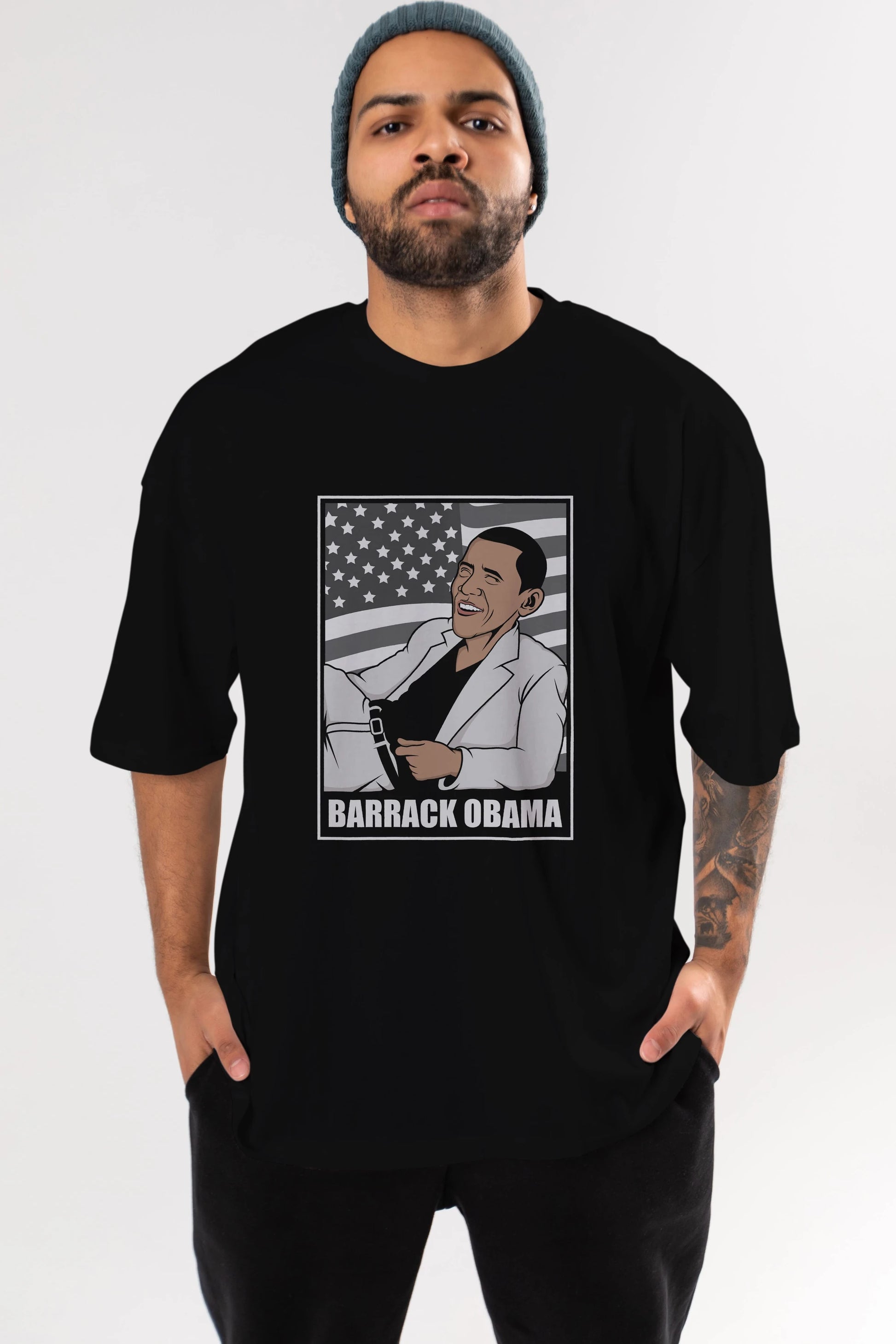 Obama Thriller Ön Baskılı Oversize t-shirt Erkek Kadın Unisex %100 Pamuk tişort