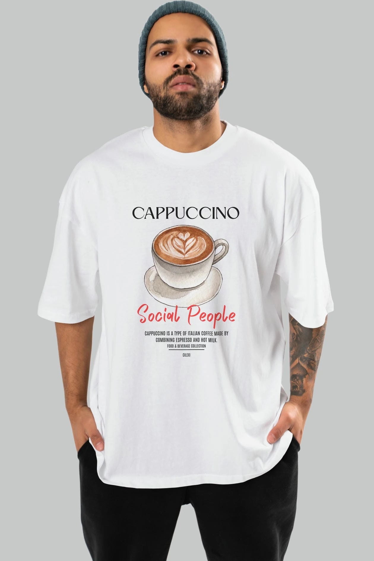 Cappuccino Kokteyl Serisi ön Baskılı Oversize t-shirt Erkek Kadın %100 Pamuk Bisiklet Yaka tişort