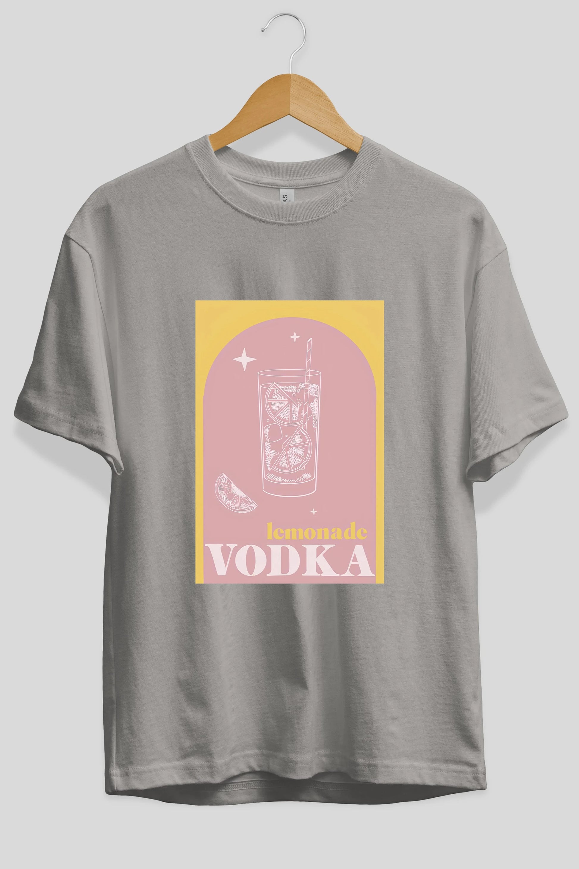 Vodka Limon Ön Baskılı Oversize t-shirt Erkek Kadın Unisex %100 Pamuk Bisiklet Yaka tişort