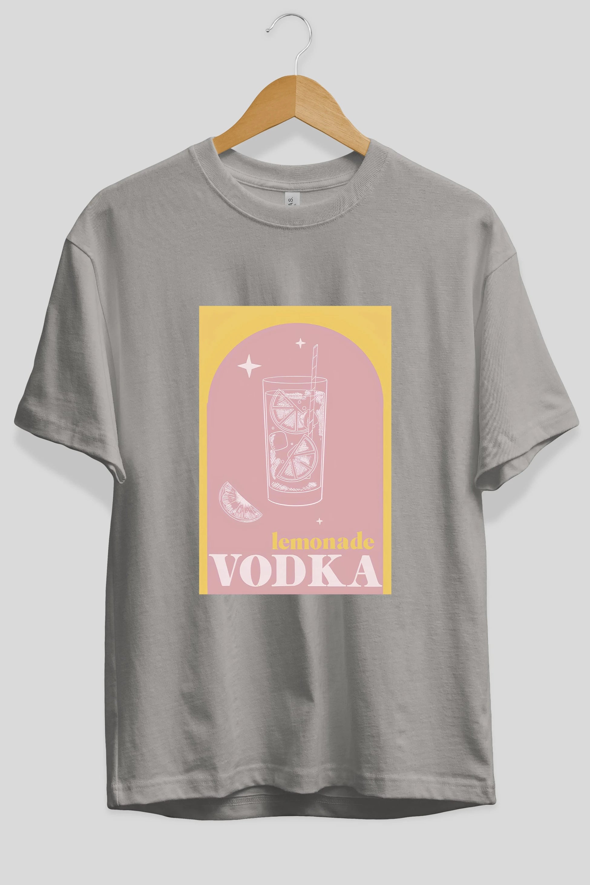 Vodka Limon Ön Baskılı Oversize t-shirt Erkek Kadın Unisex %100 Pamuk Bisiklet Yaka tişort
