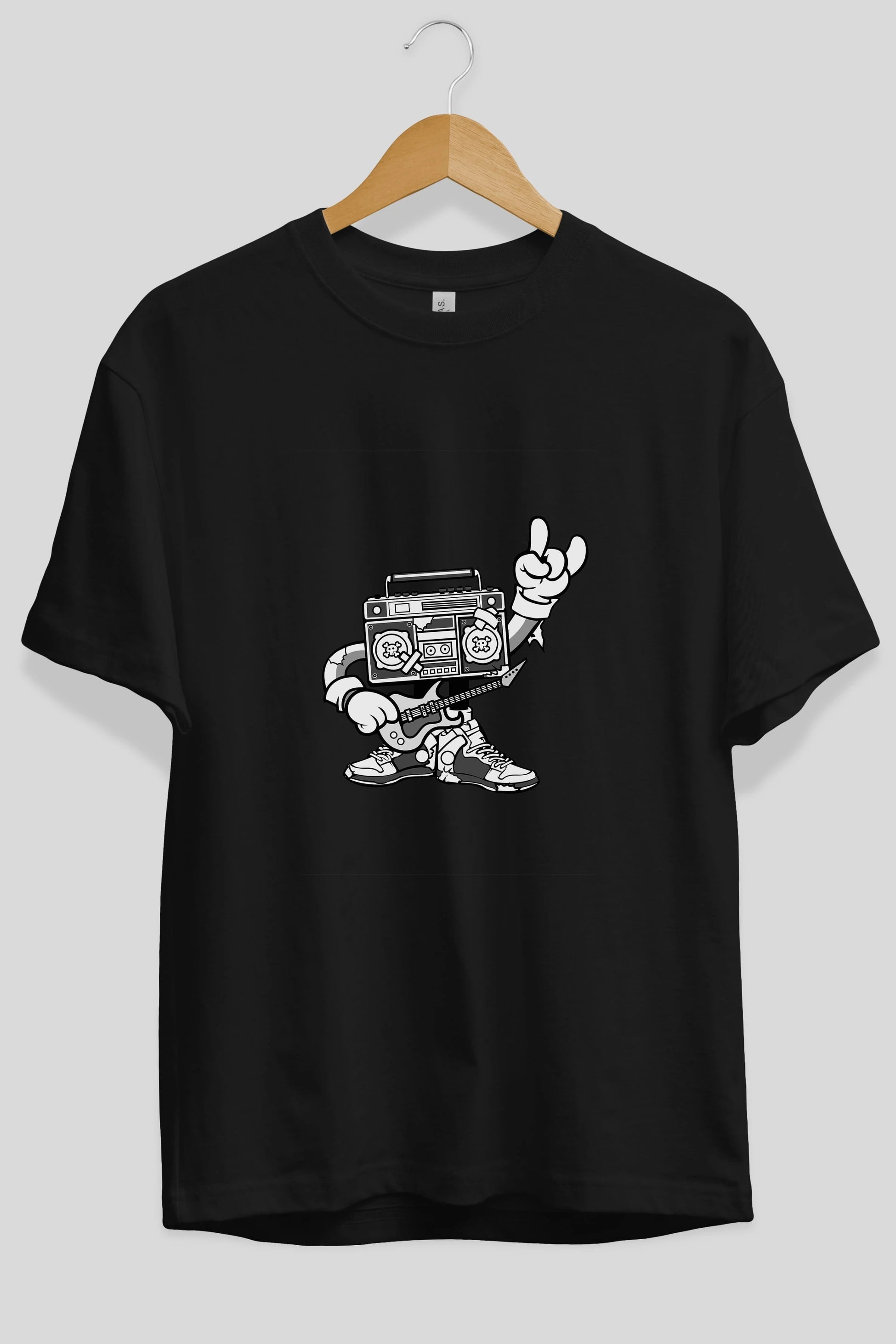 Boombox Rockstar Ön Baskılı Oversize t-shirt Erkek Kadın Unisex %100 Pamuk tişort