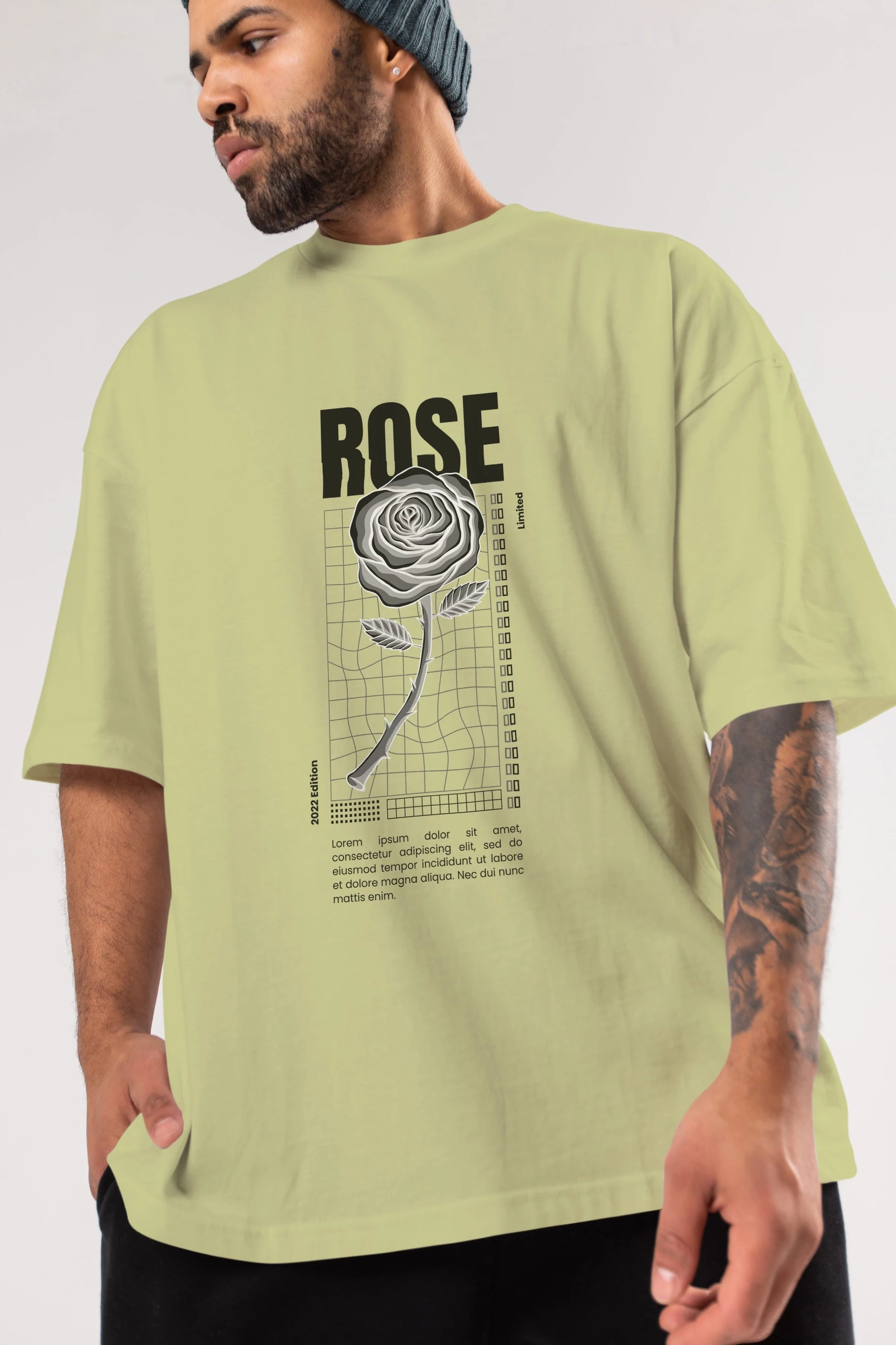 Rose Streetwear Ön Baskılı Oversize t-shirt Erkek Kadın Unisex