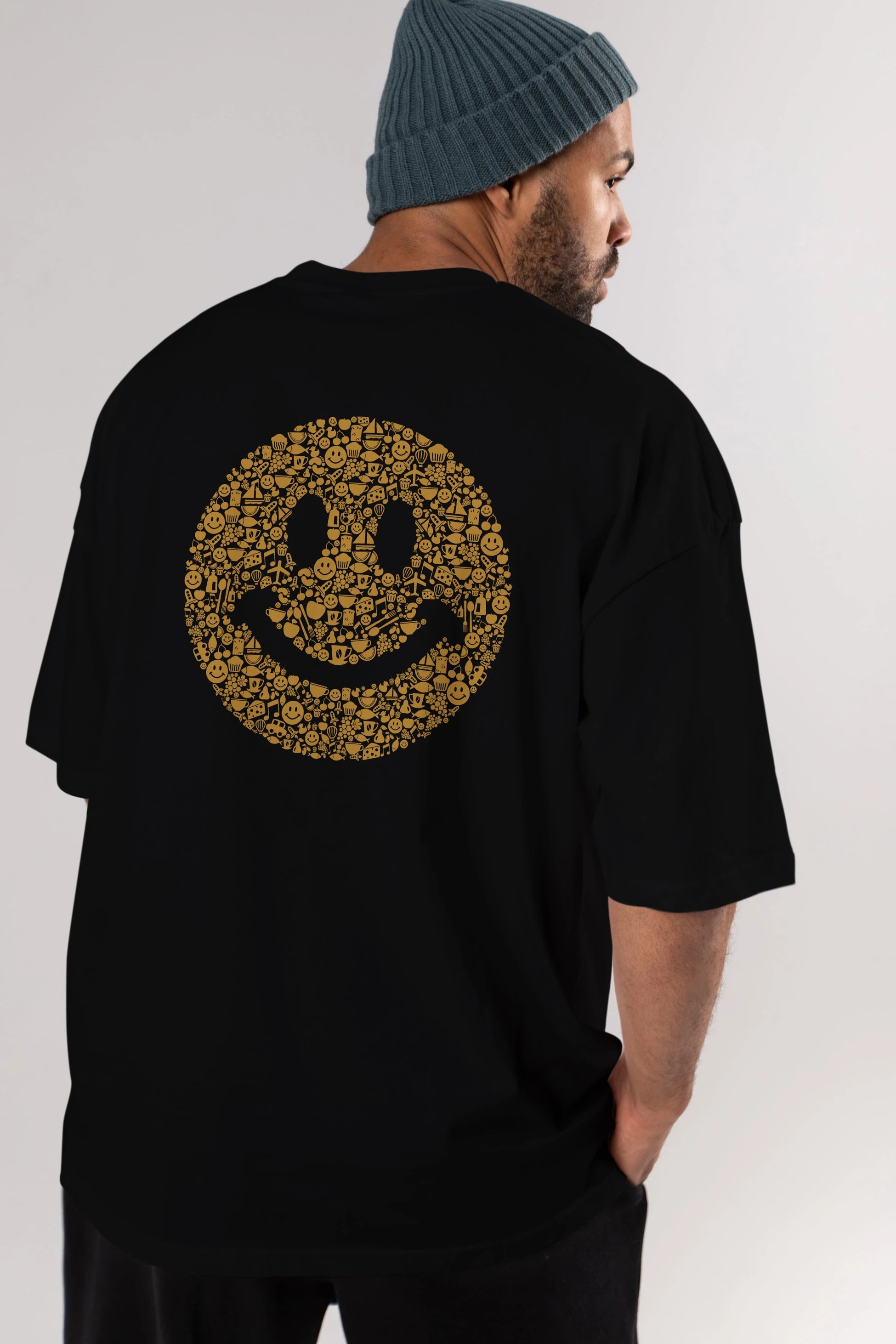 Smiley Arka Baskılı Oversize t-shirt %100 pamuk Erkek Kadın Unisex