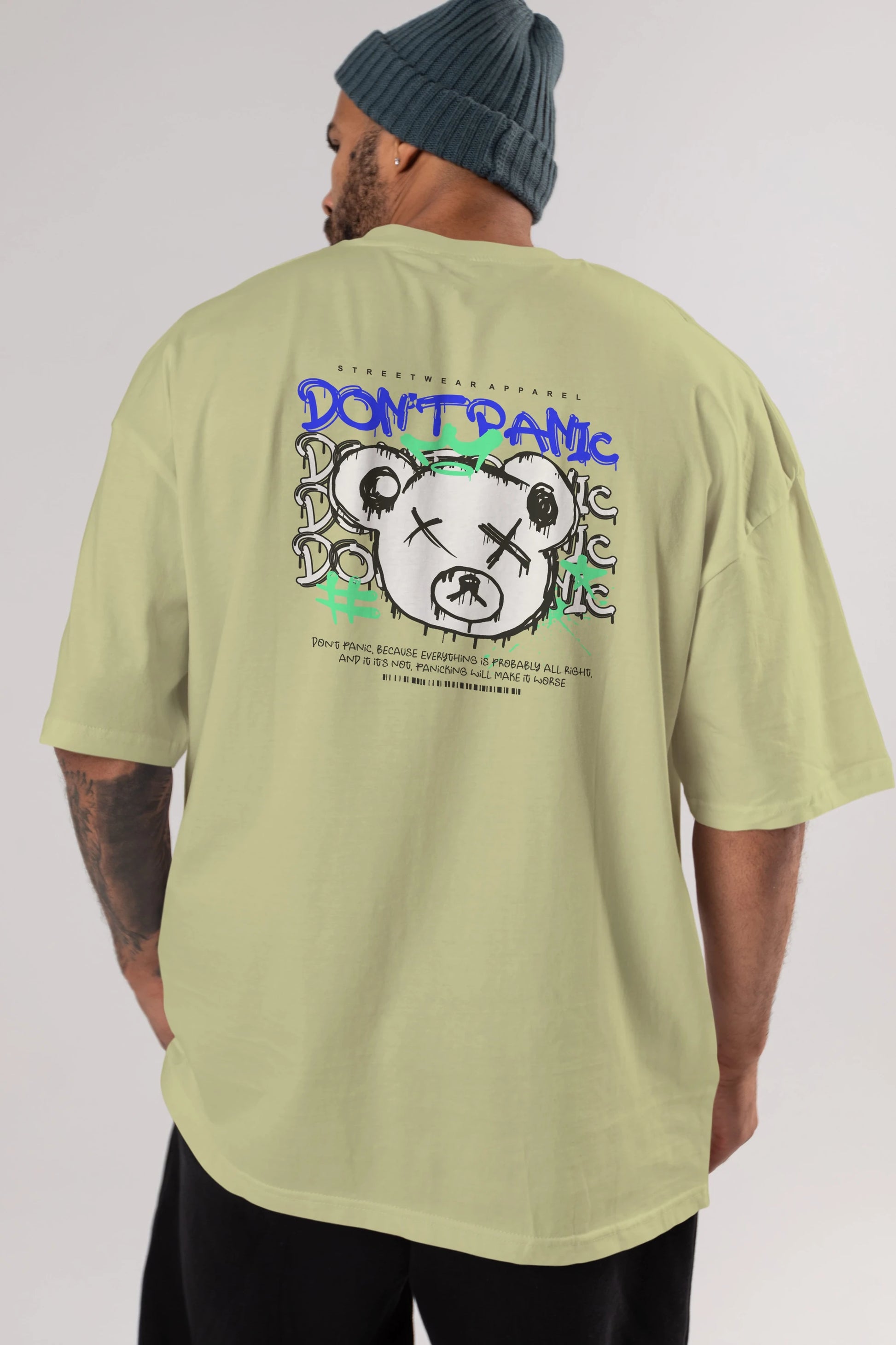 Teddy Bear Dont Panic Arka Baskılı Oversize t-shirt Erkek Kadın Unisex