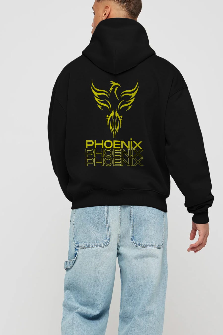 Phoenix Yazılı Arka Baskılı Oversize Hoodie Kapüşonlu Sweatshirt Erkek Kadın Unisex