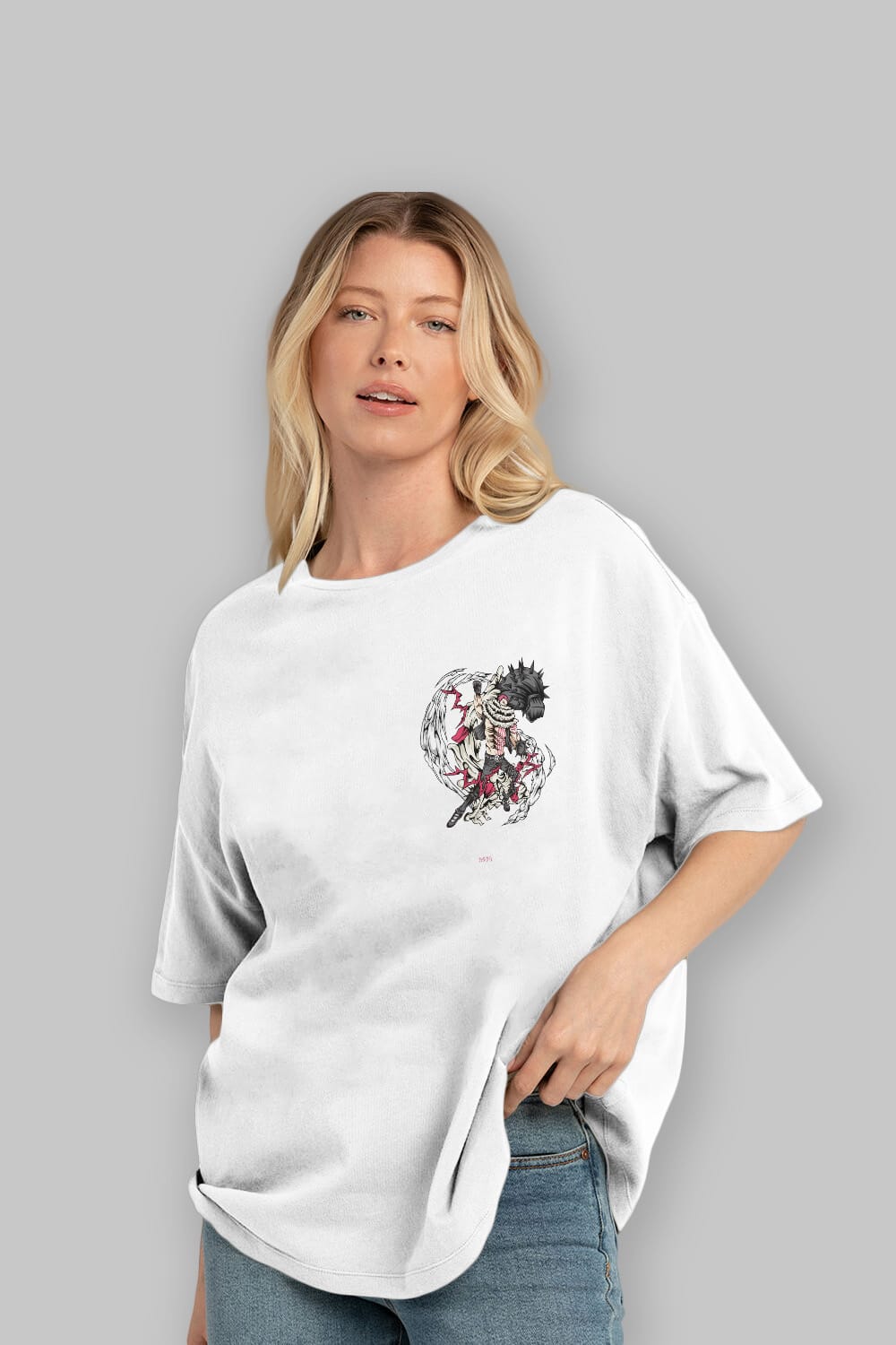 Katakuri Ön Sol Baskılı Oversize t-shirt Erkek Kadın Unisex %100 Pamuk Bisiklet Yaka tişort